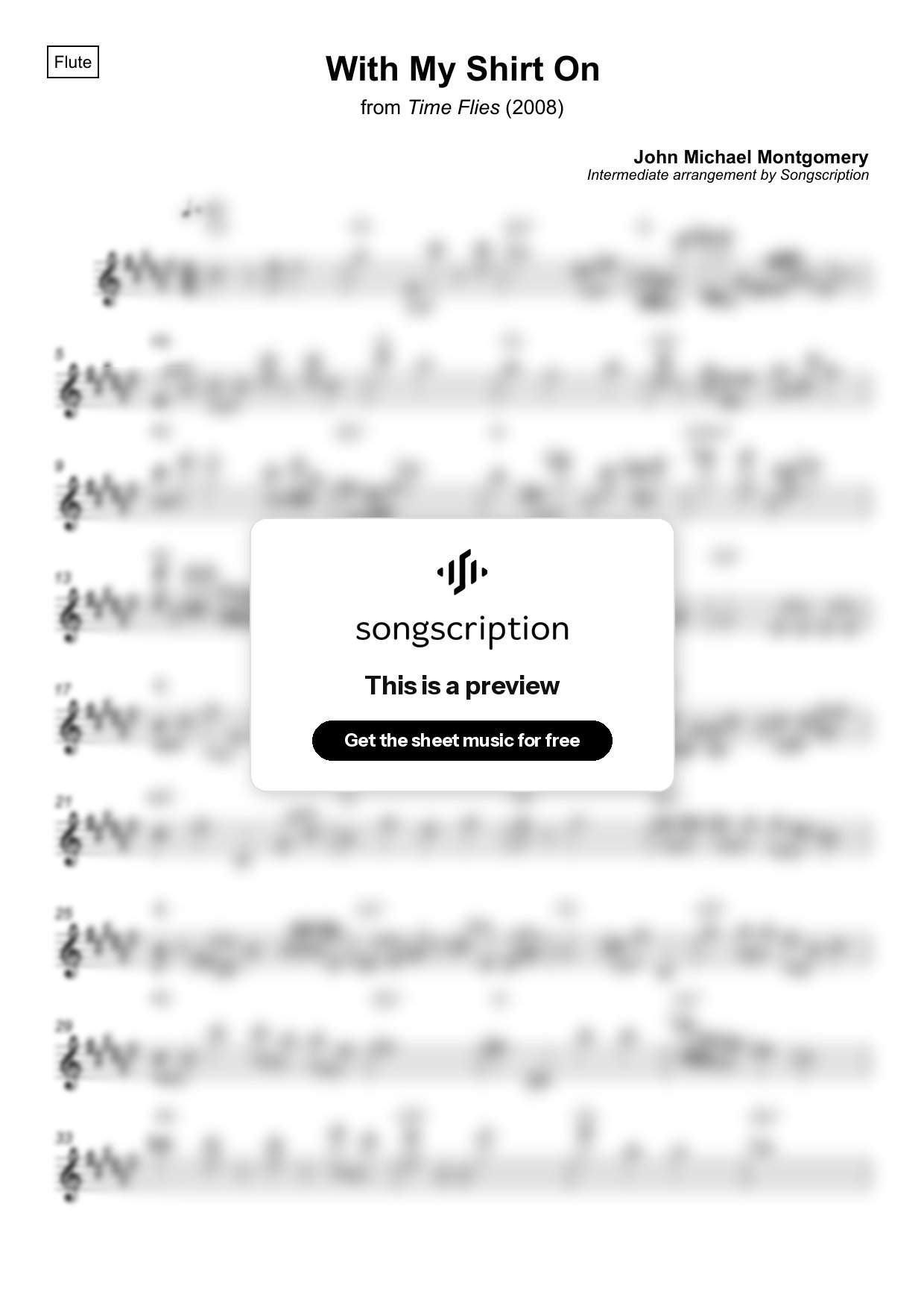 Intermediate Flute Sheet Music for "With My Shirt On" by John Michael Montgomery