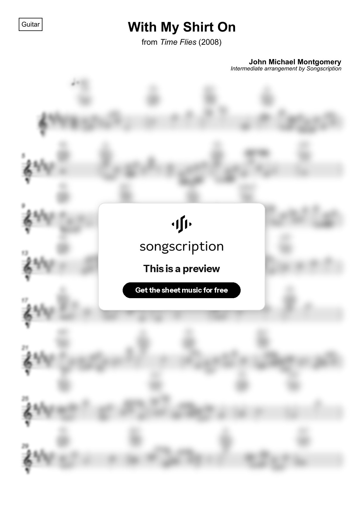 Intermediate Acoustic Guitar Sheet Music for "With My Shirt On" by John Michael Montgomery