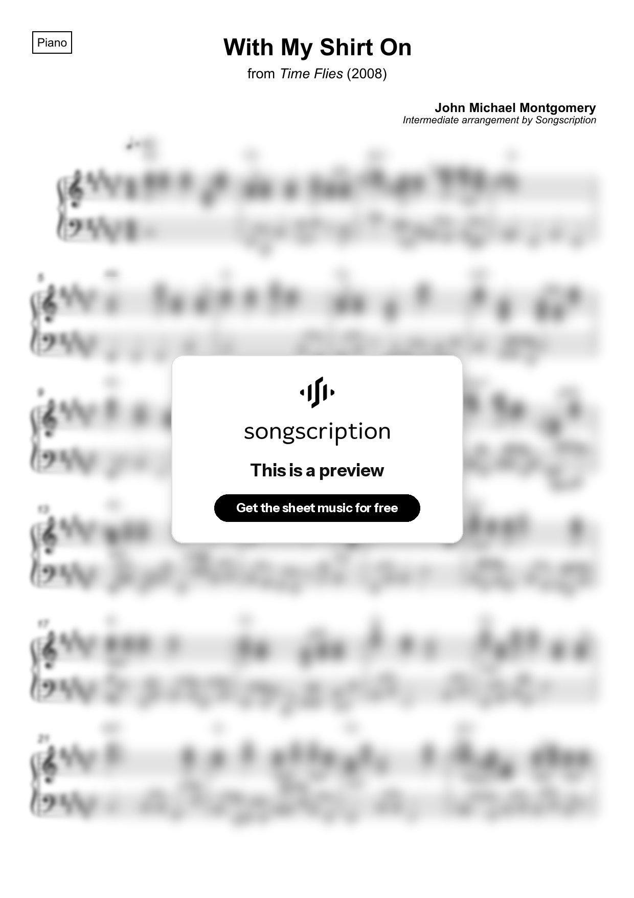 Intermediate Piano Sheet Music for "With My Shirt On" by John Michael Montgomery