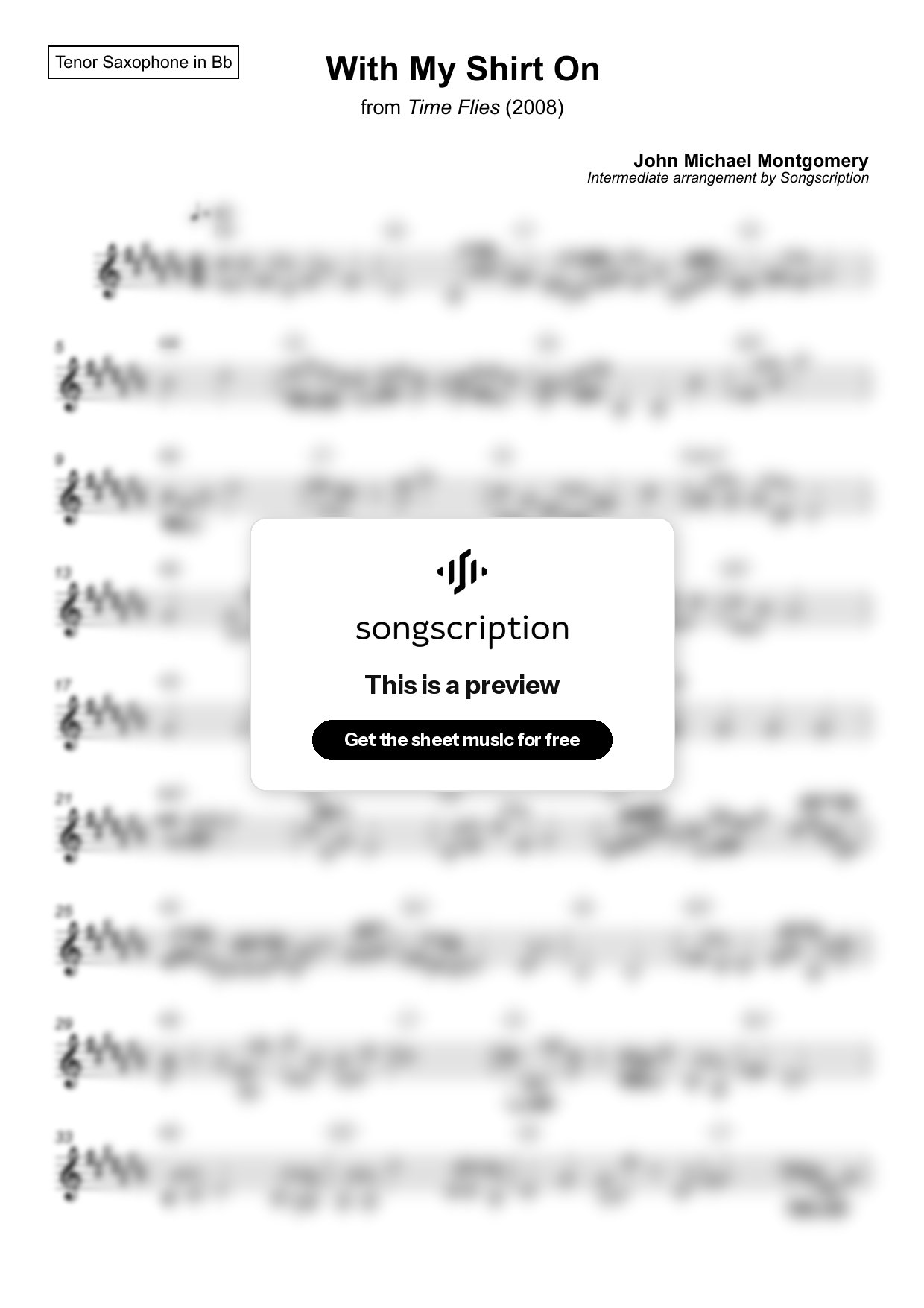 Intermediate Tenor Sax Sheet Music for "With My Shirt On" by John Michael Montgomery