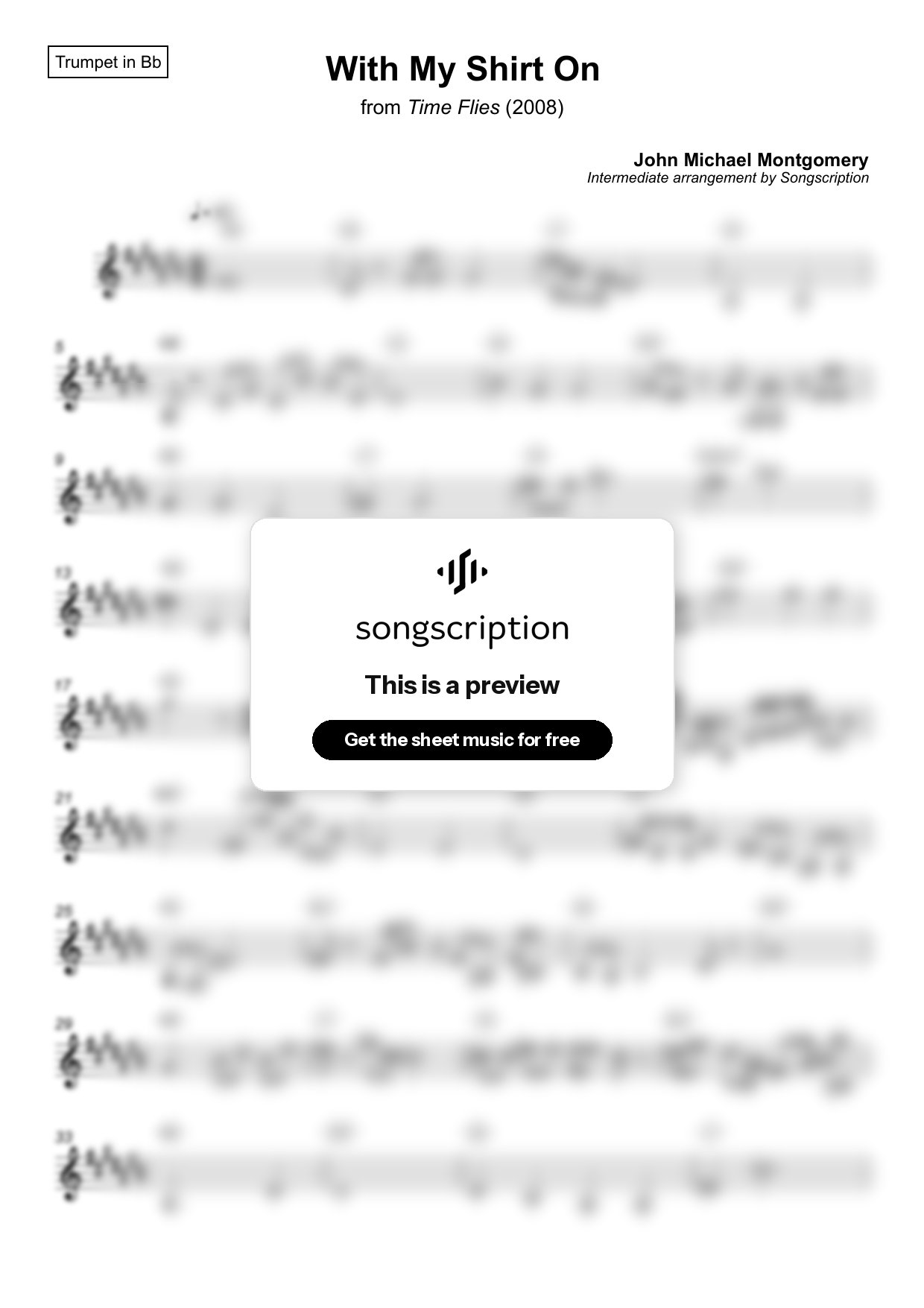 Intermediate Trumpet Sheet Music for "With My Shirt On" by John Michael Montgomery