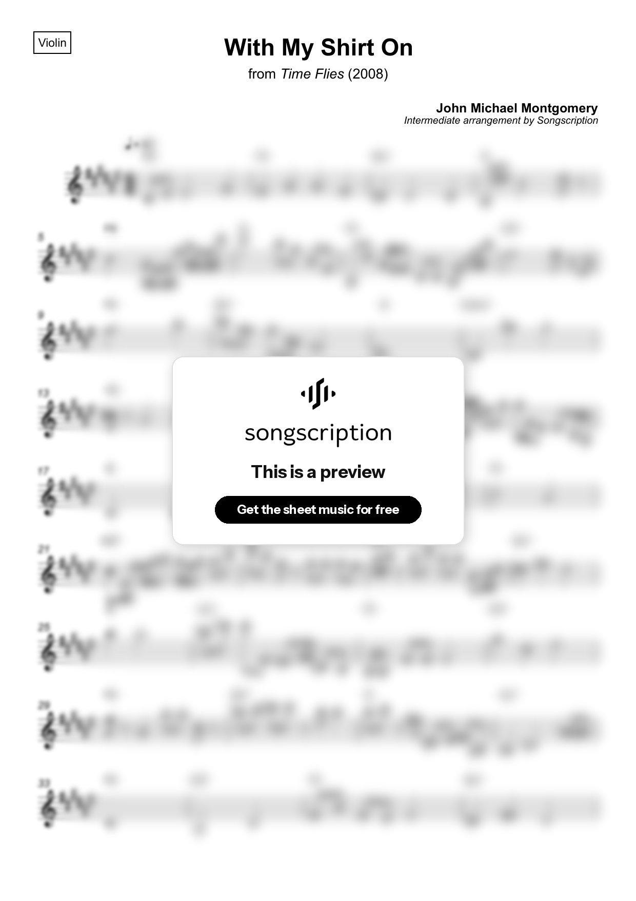 Intermediate Violin Sheet Music for "With My Shirt On" by John Michael Montgomery