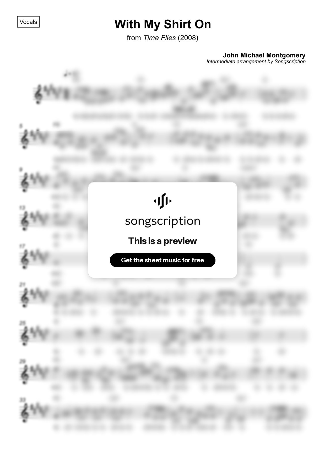 Intermediate Vocals Sheet Music for "With My Shirt On" by John Michael Montgomery