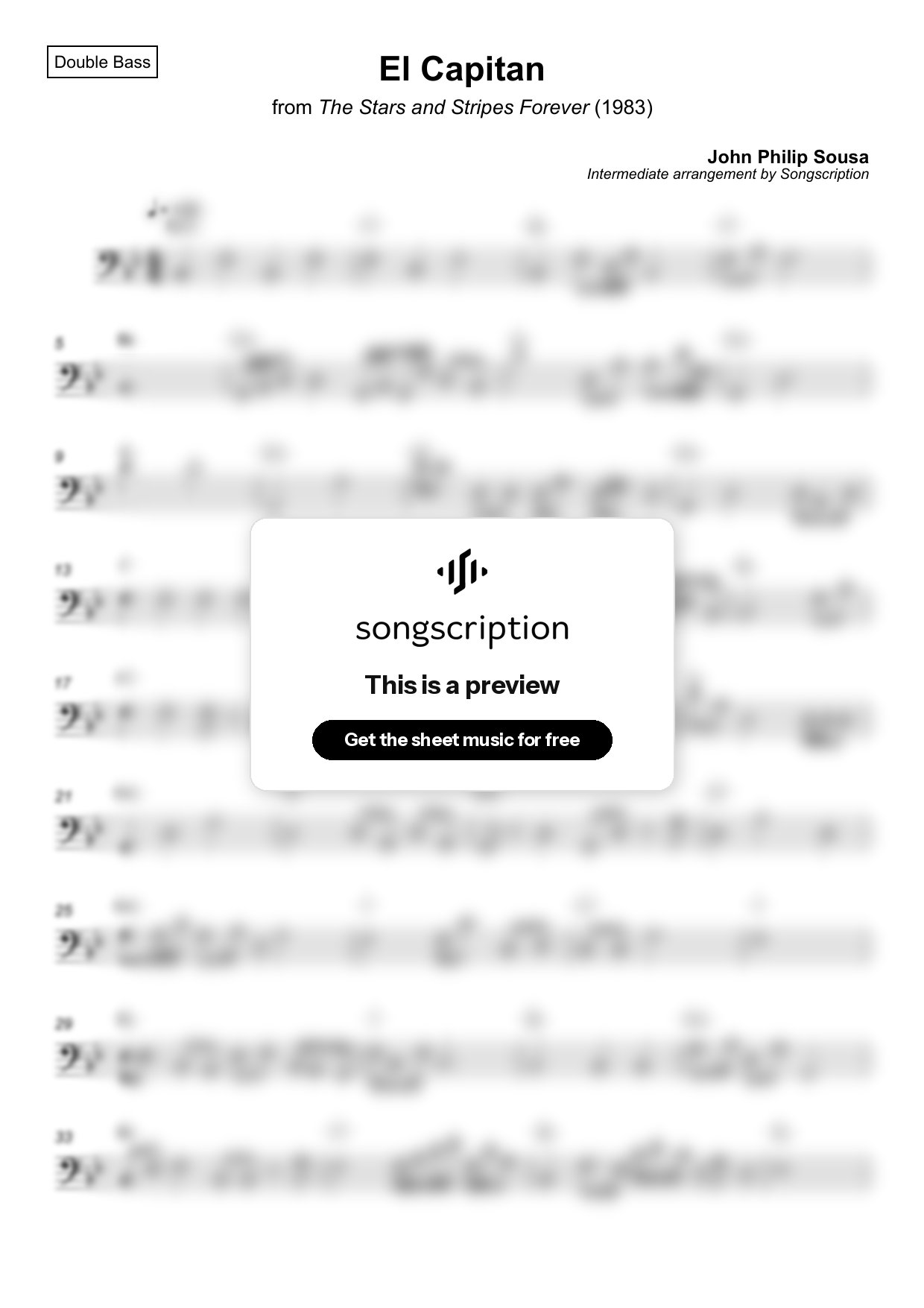 Intermediate Double Bass Sheet Music for "El Capitan" by John Philip Sousa