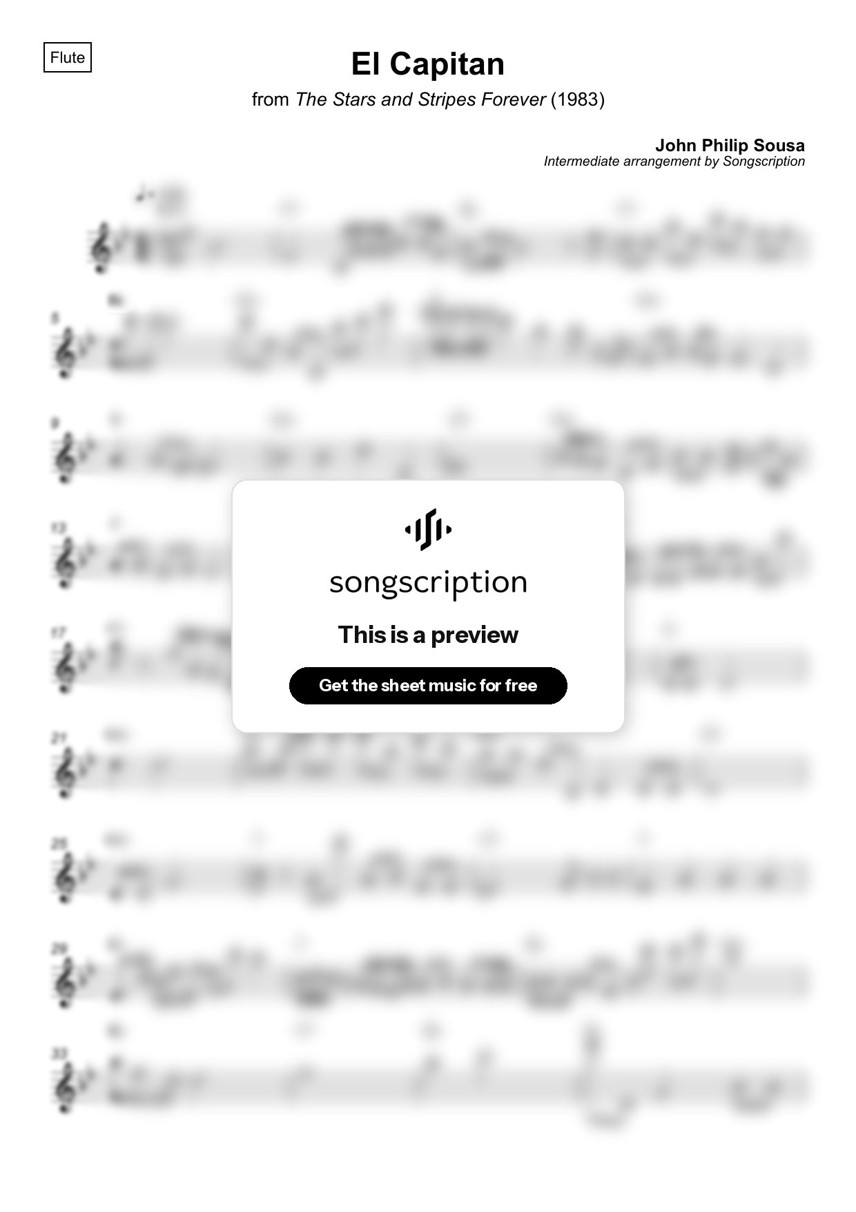 Intermediate Flute Sheet Music for "El Capitan" by John Philip Sousa