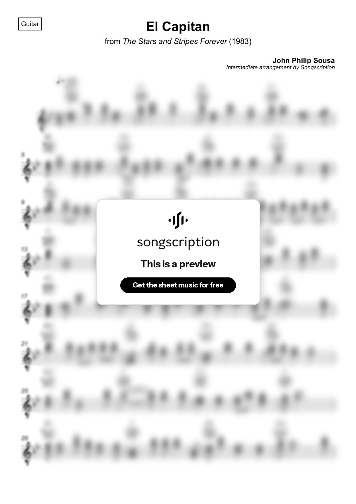 Intermediate Acoustic Guitar Sheet Music for "El Capitan" by John Philip Sousa