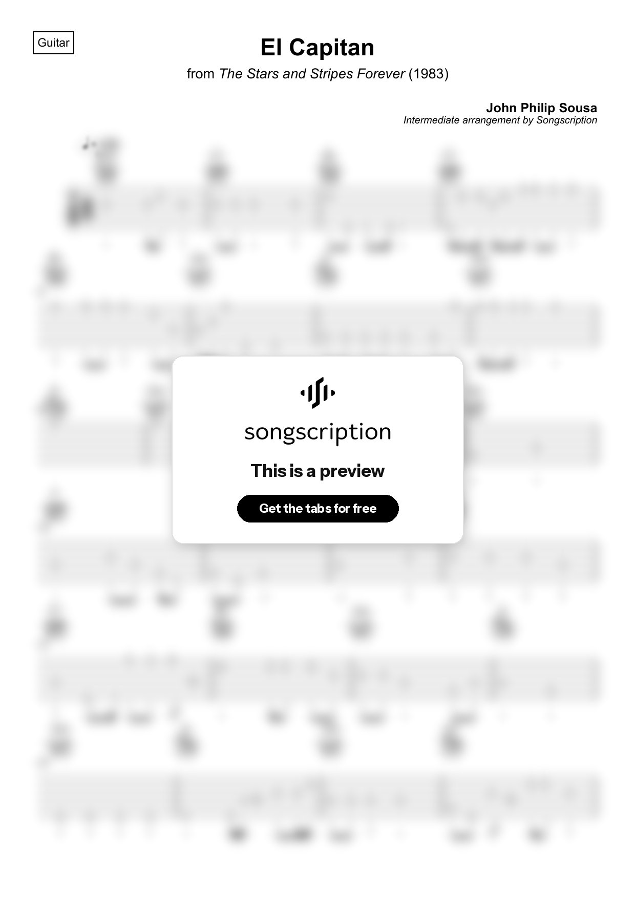 Intermediate Acoustic Guitar Tabs for "El Capitan" by John Philip Sousa