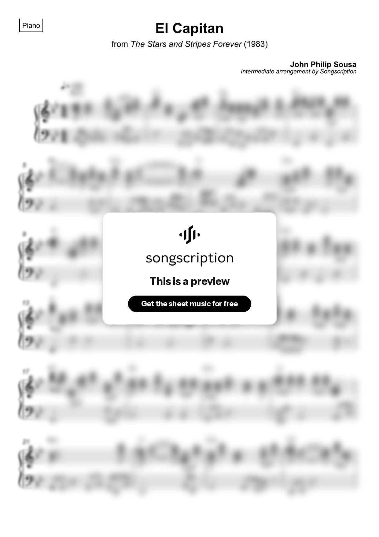 Intermediate Piano Sheet Music for "El Capitan" by John Philip Sousa