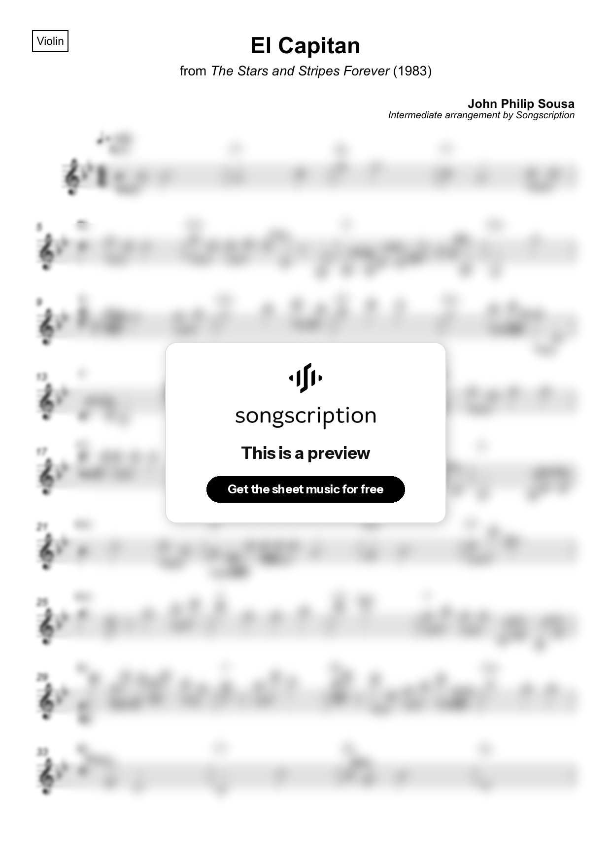 Intermediate Violin Sheet Music for "El Capitan" by John Philip Sousa