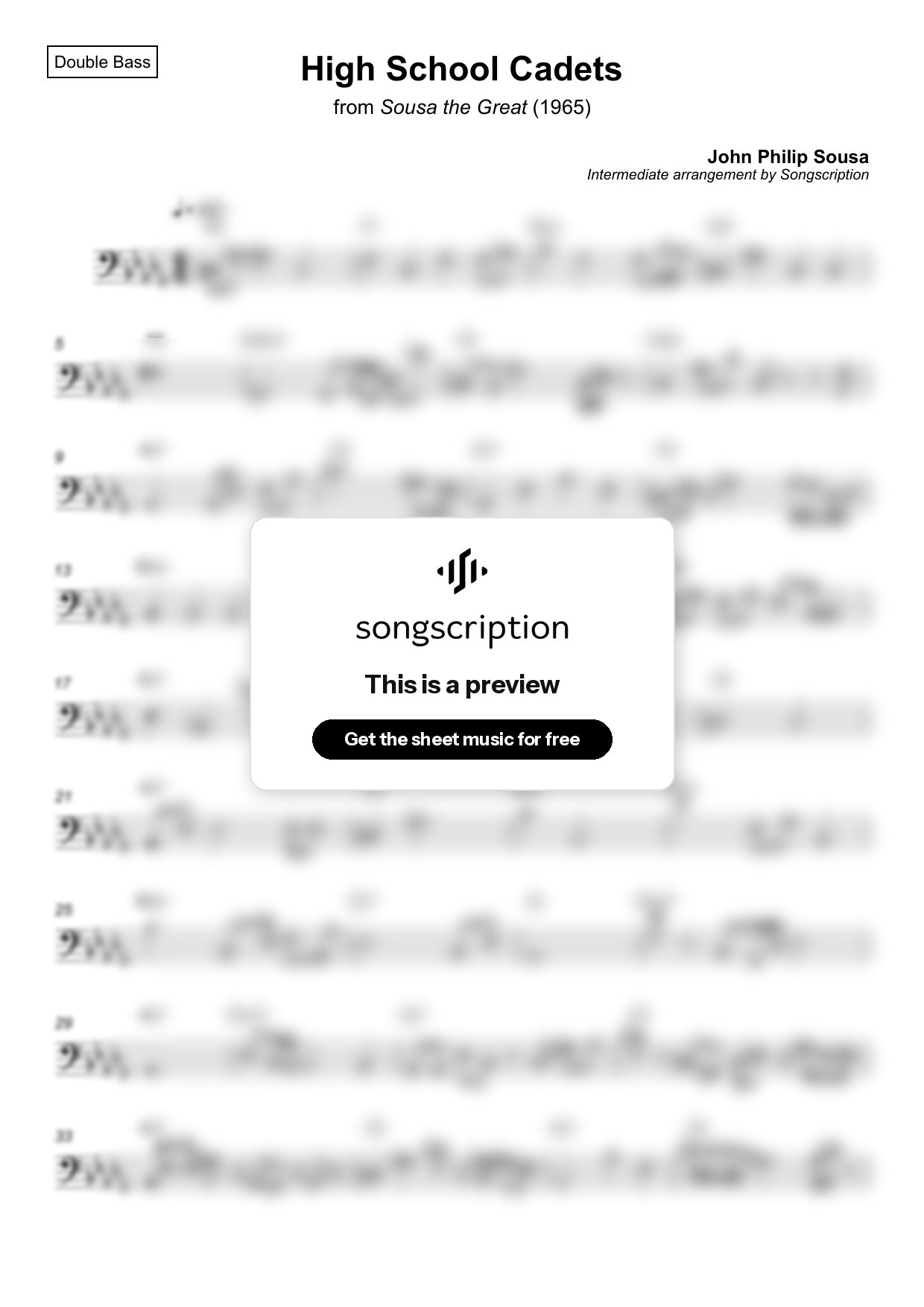 Intermediate Double Bass Sheet Music for "High School Cadets" by John Philip Sousa