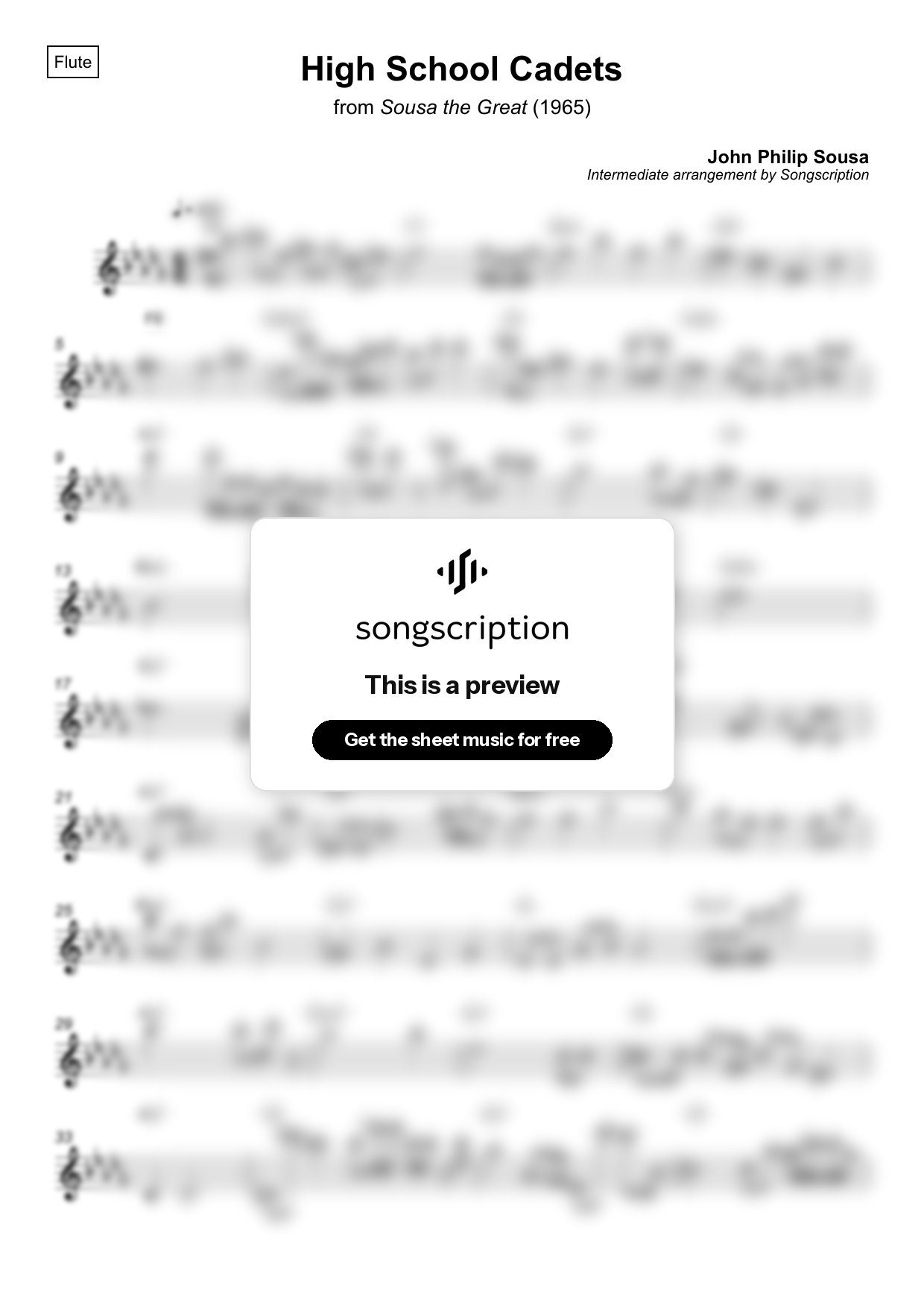 Intermediate Flute Sheet Music for "High School Cadets" by John Philip Sousa