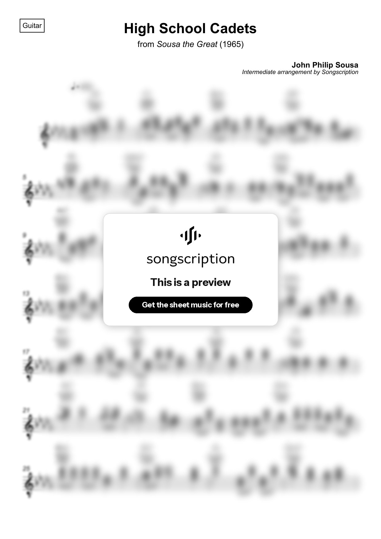 Intermediate Acoustic Guitar Sheet Music for "High School Cadets" by John Philip Sousa