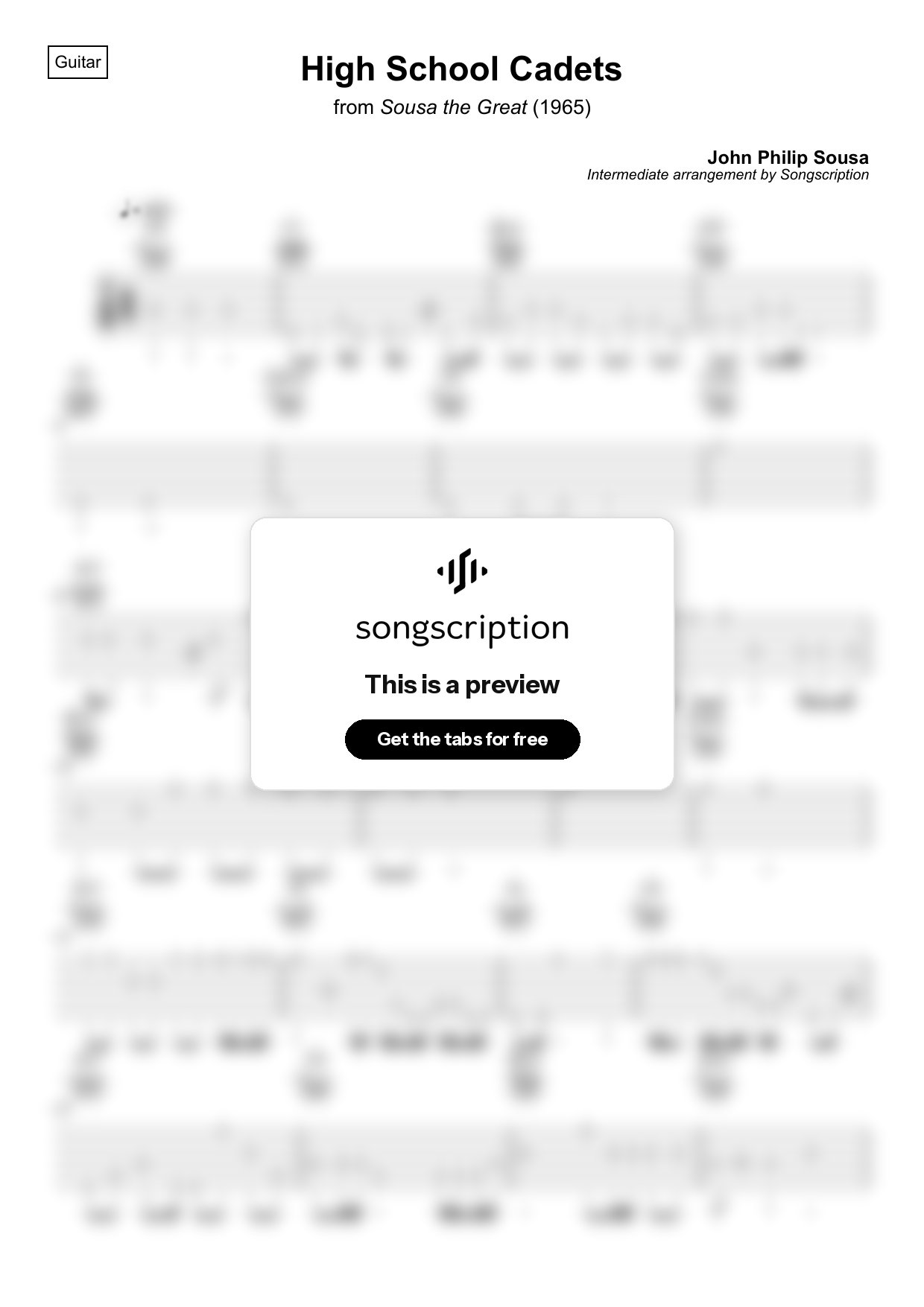 Intermediate Acoustic Guitar Tabs for "High School Cadets" by John Philip Sousa