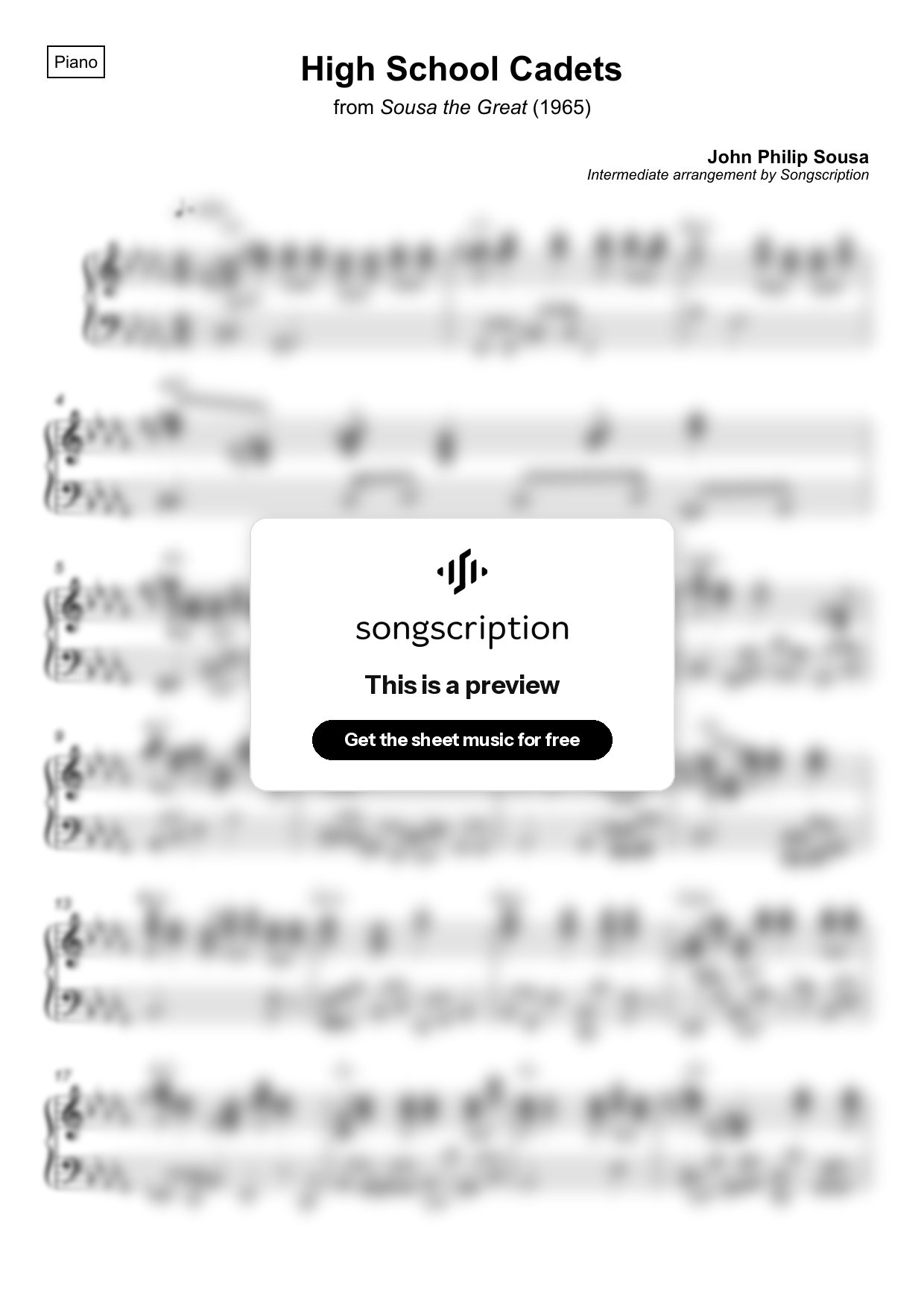 Intermediate Piano Sheet Music for "High School Cadets" by John Philip Sousa
