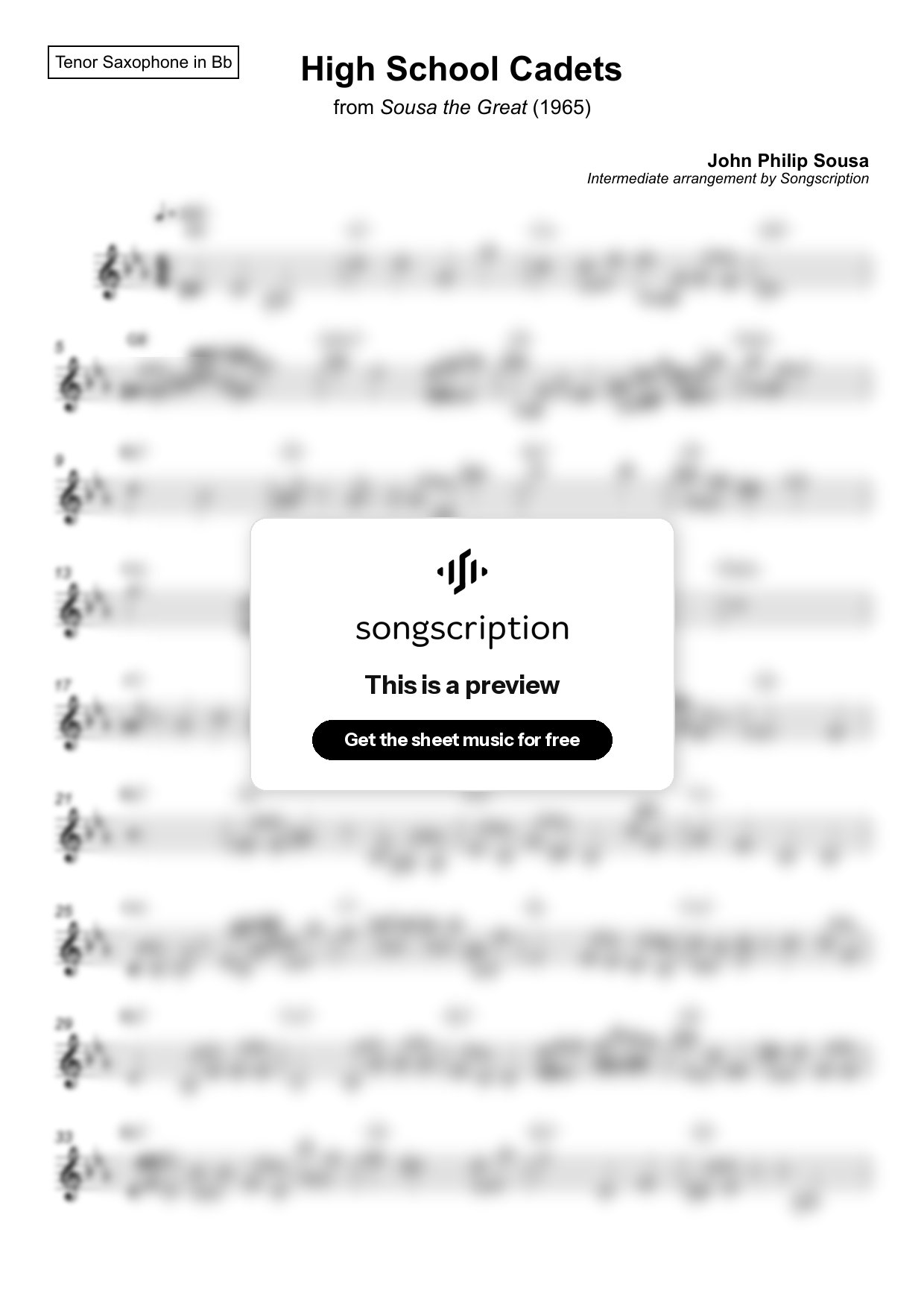 Intermediate Tenor Sax Sheet Music for "High School Cadets" by John Philip Sousa