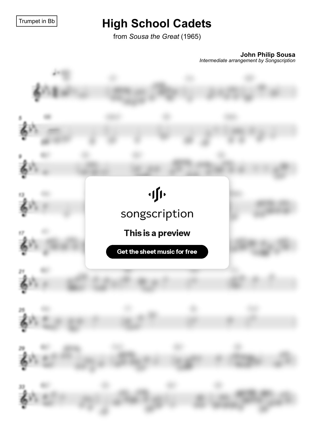 Intermediate Trumpet Sheet Music for "High School Cadets" by John Philip Sousa