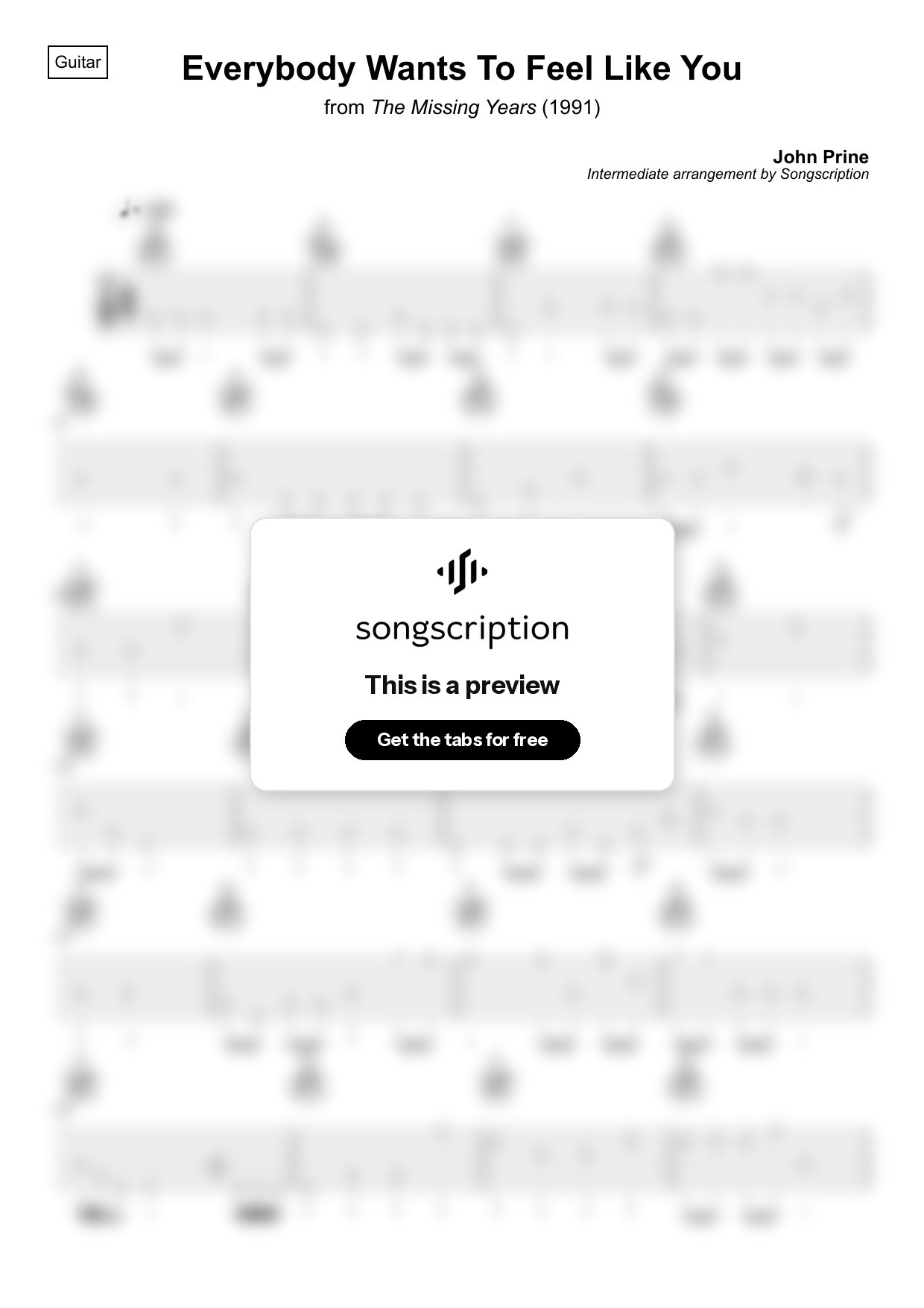 Intermediate Acoustic Guitar Tabs for "Everybody Wants To Feel Like You" by John Prine