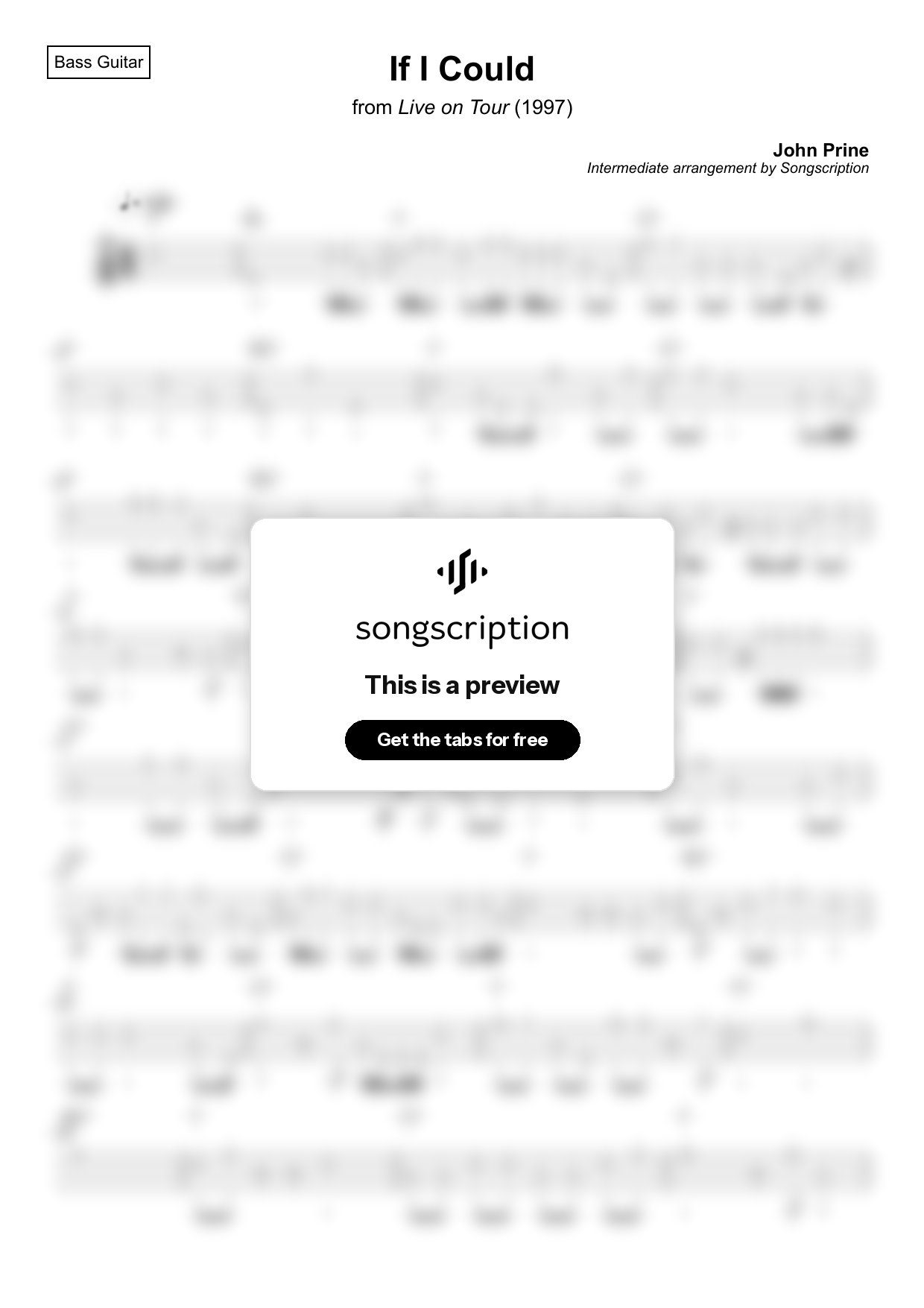 Intermediate Bass Guitar Tabs for "If I Could" by John Prine