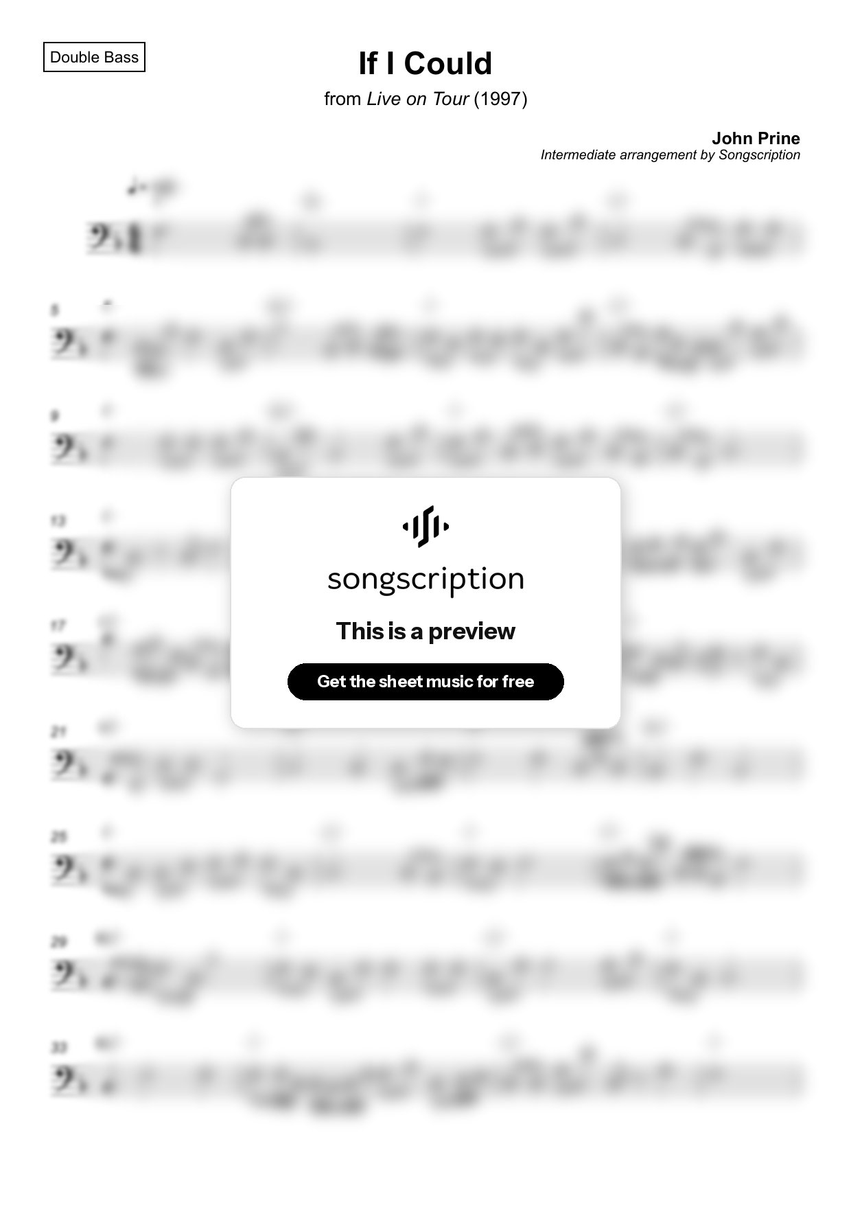 Intermediate Double Bass Sheet Music for "If I Could" by John Prine