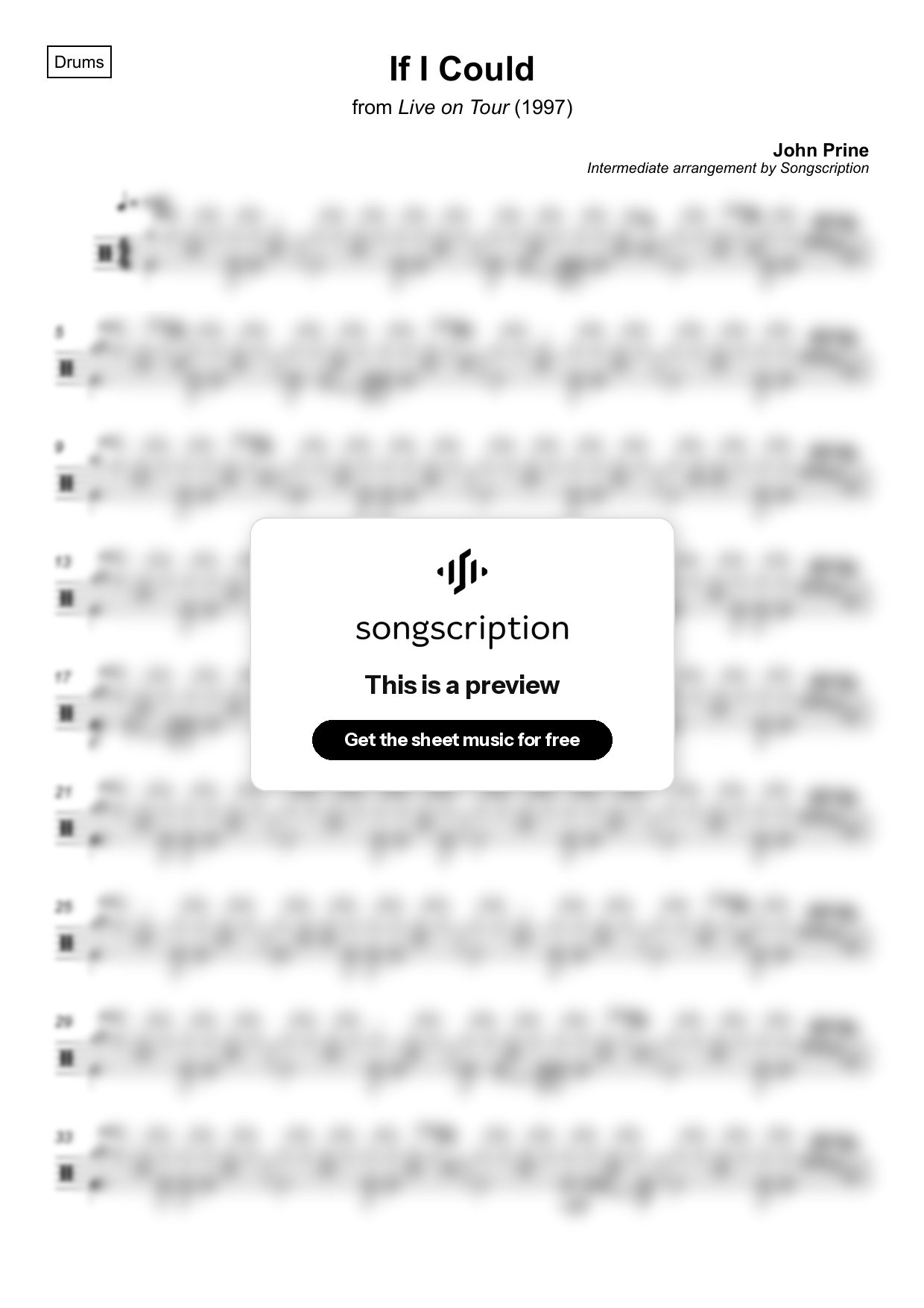 Intermediate Drums Sheet Music for "If I Could" by John Prine