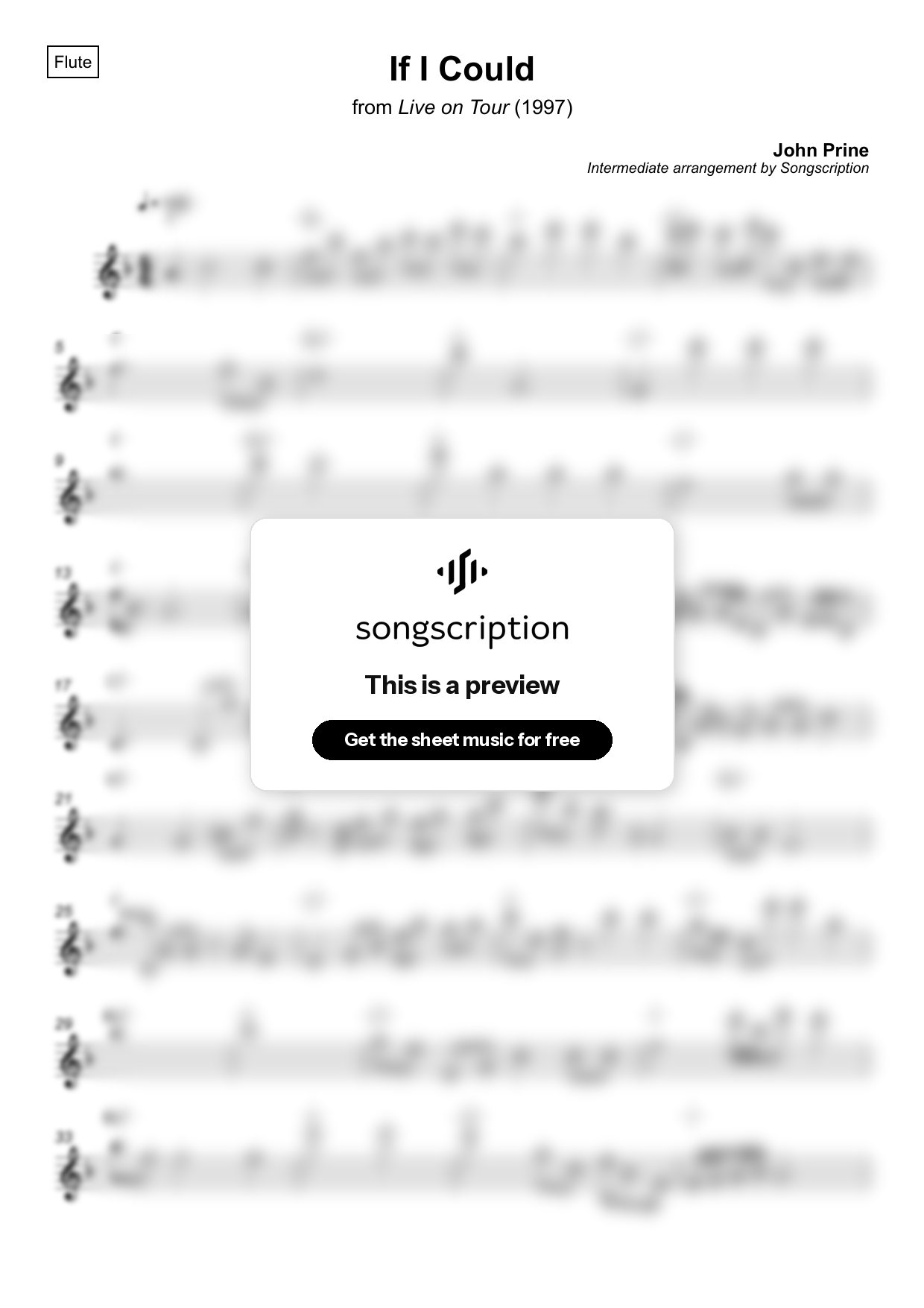 Intermediate Flute Sheet Music for "If I Could" by John Prine