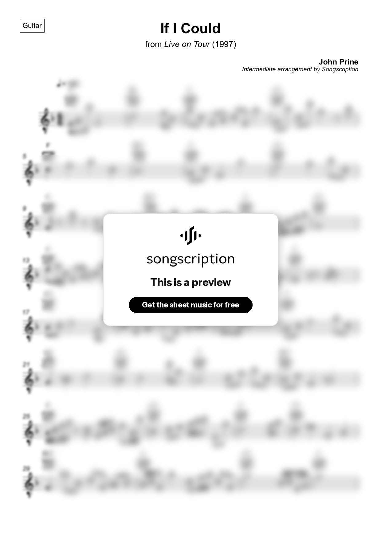 Intermediate Acoustic Guitar Sheet Music for "If I Could" by John Prine