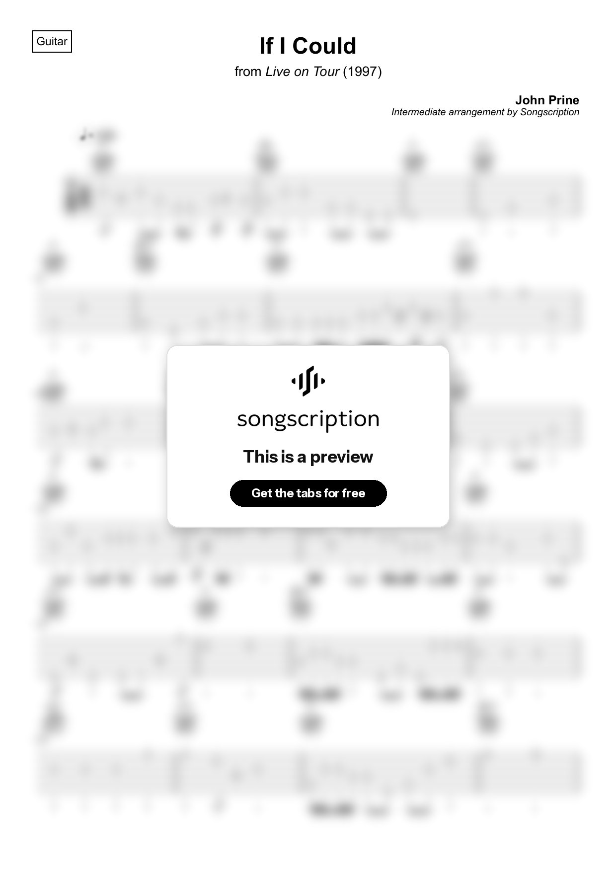 Intermediate Acoustic Guitar Tabs for "If I Could" by John Prine