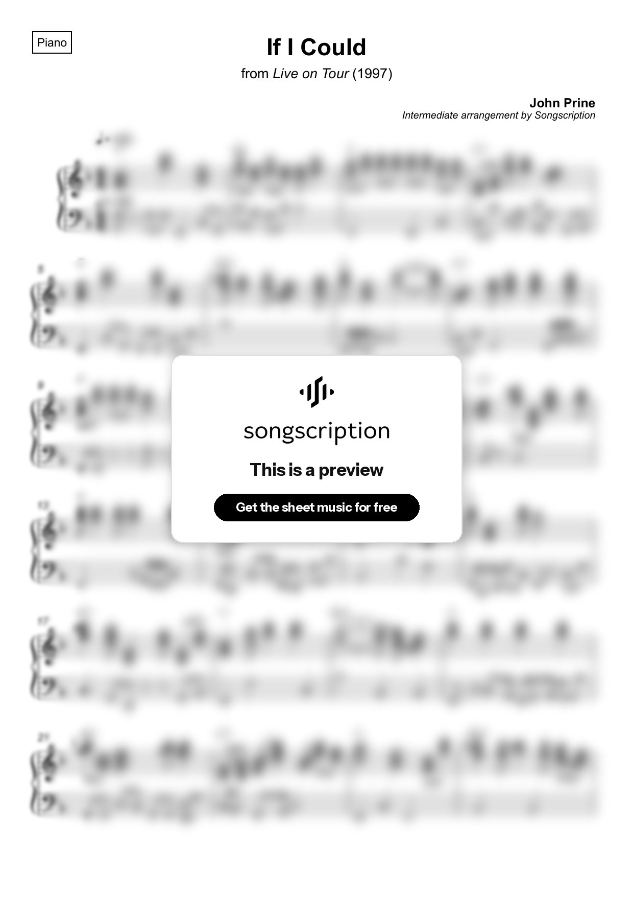 Intermediate Piano Sheet Music for "If I Could" by John Prine
