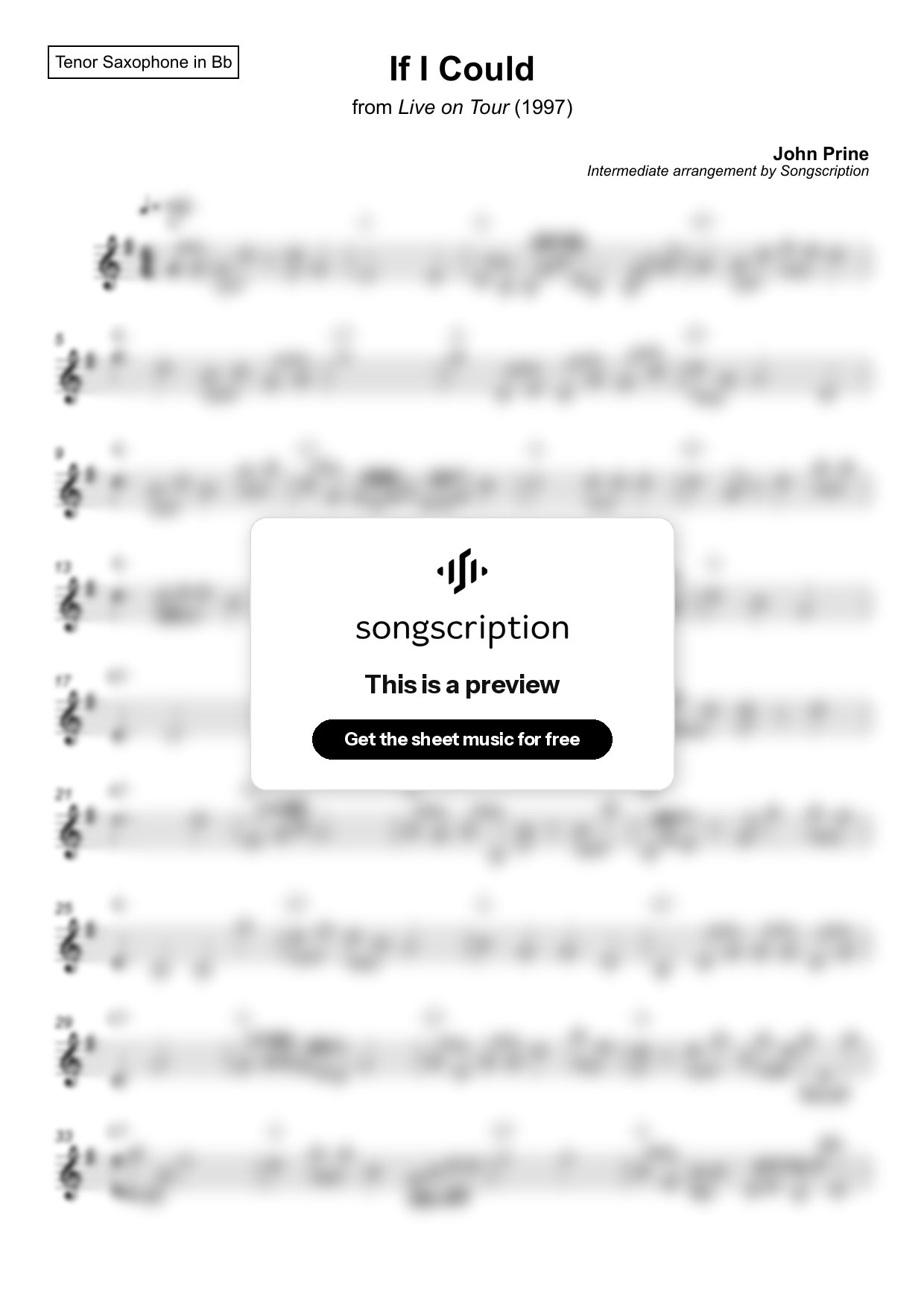 Intermediate Tenor Sax Sheet Music for "If I Could" by John Prine
