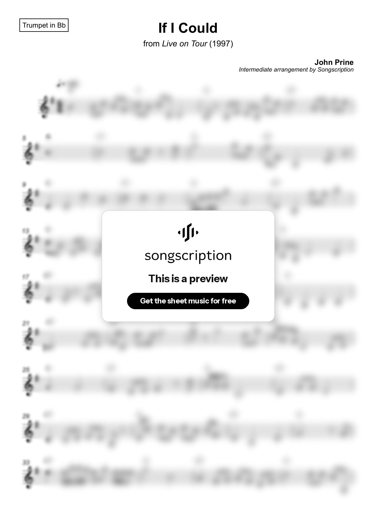 Intermediate Trumpet Sheet Music for "If I Could" by John Prine