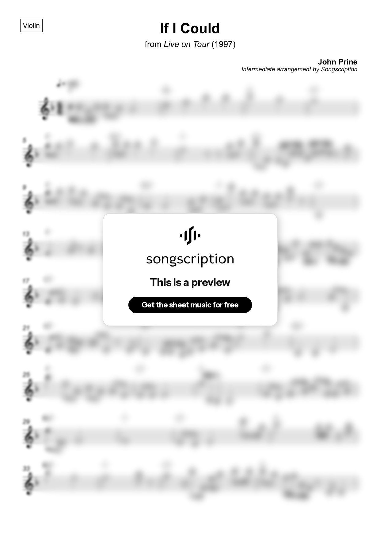 Intermediate Violin Sheet Music for "If I Could" by John Prine