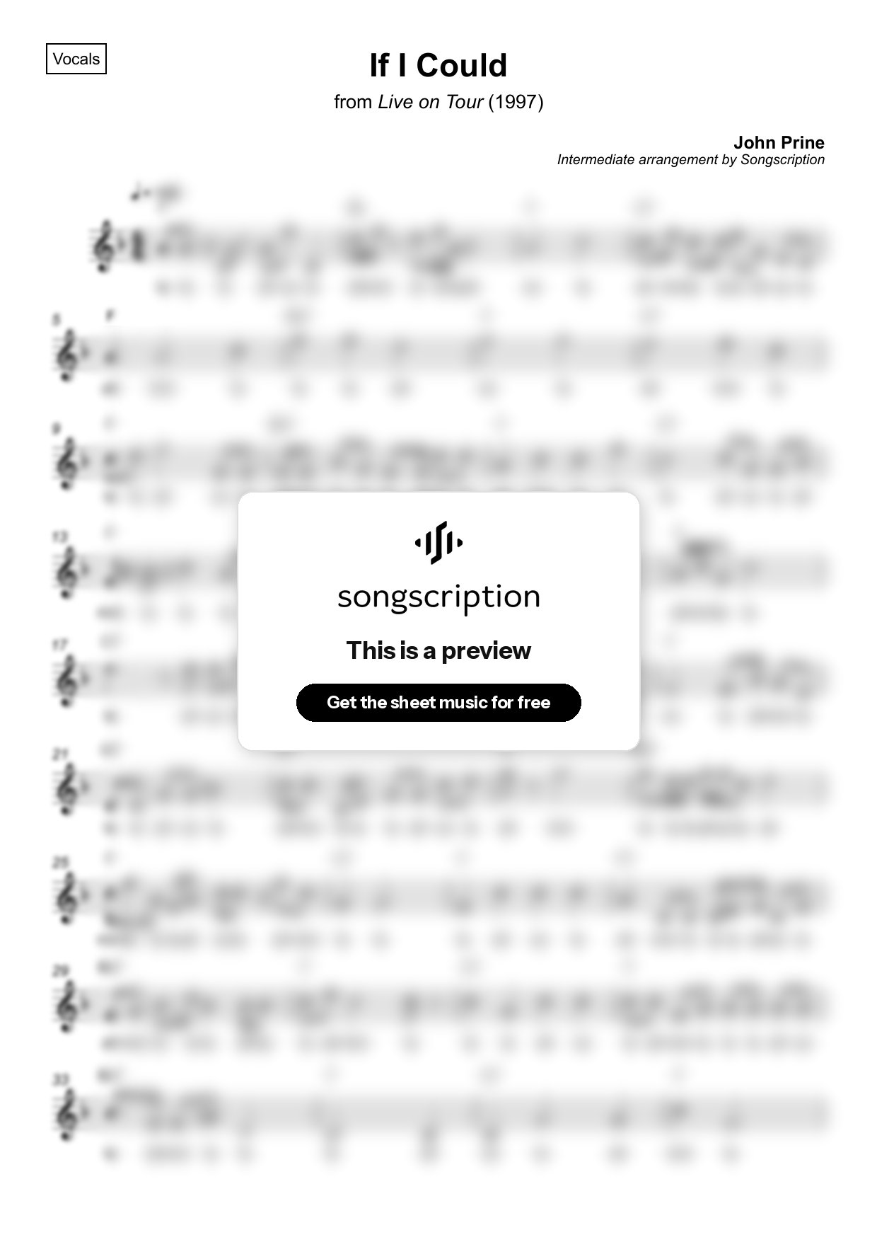 Intermediate Vocals Sheet Music for "If I Could" by John Prine