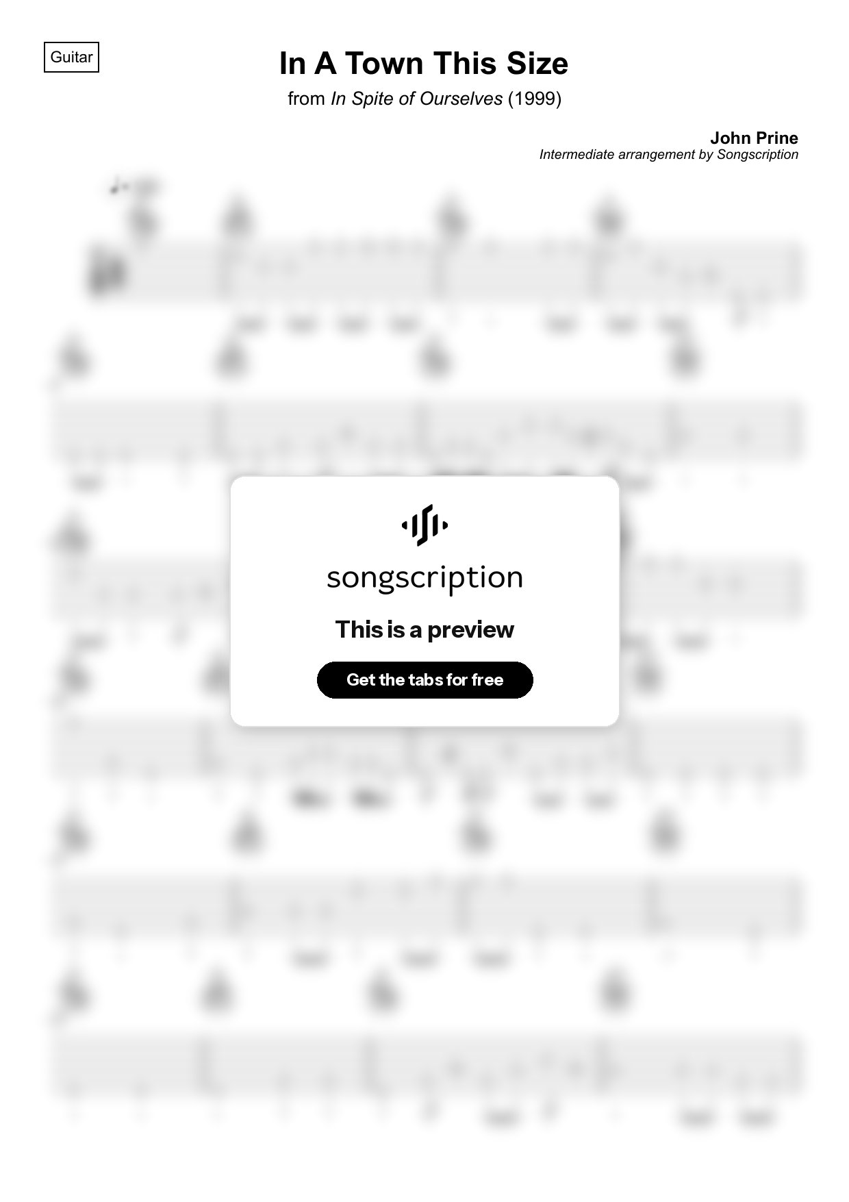 Intermediate Acoustic Guitar Tabs for "In A Town This Size" by John Prine