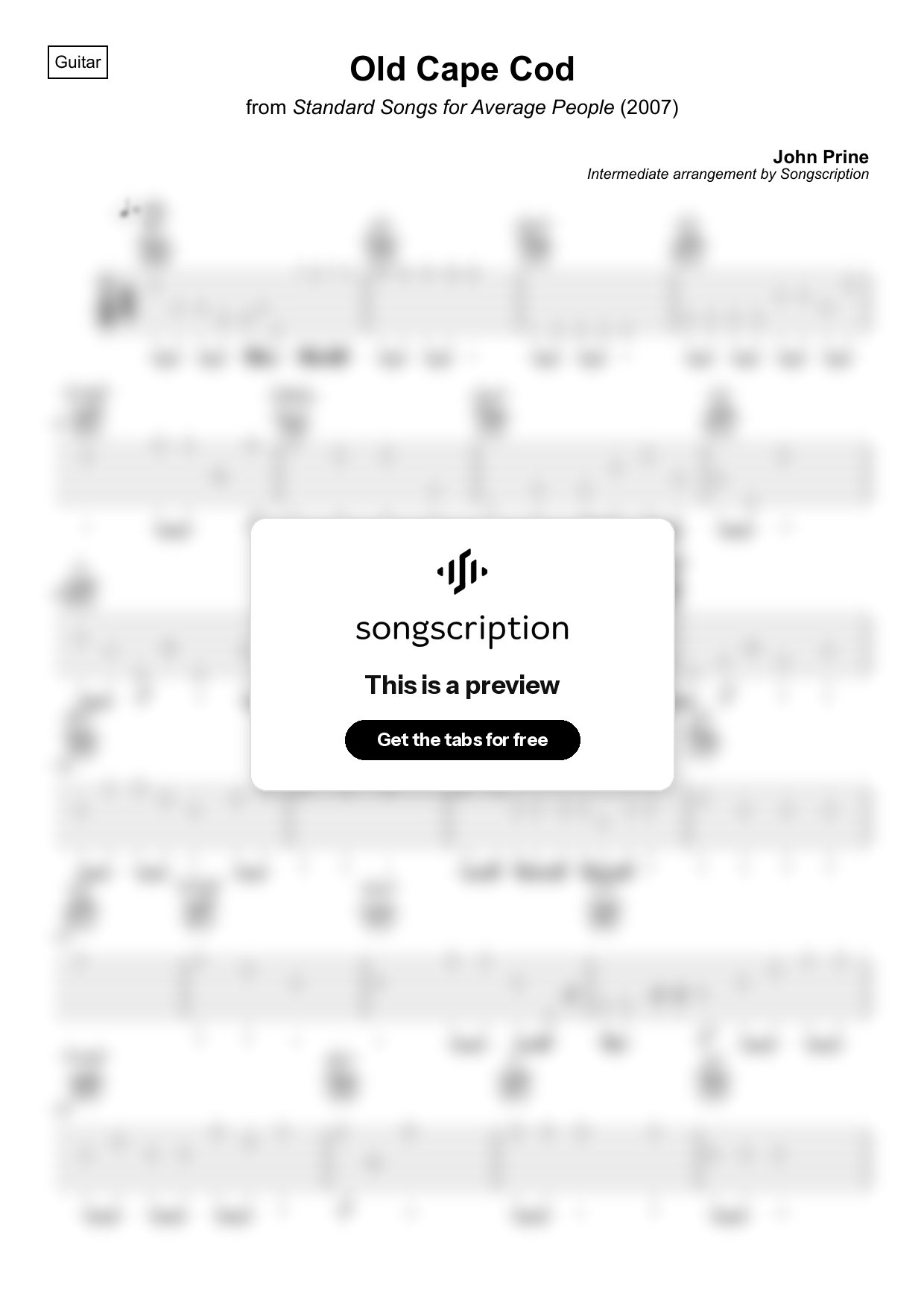 Intermediate Acoustic Guitar Tabs for "Old Cape Cod" by John Prine