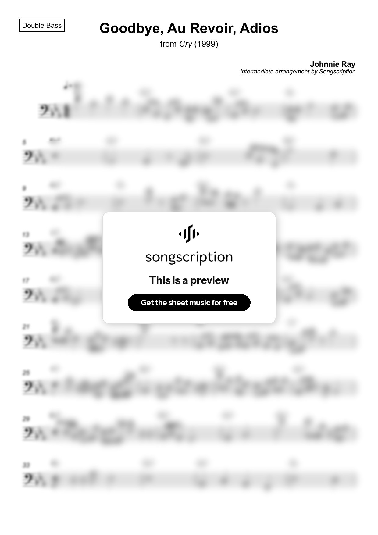 Intermediate Double Bass Sheet Music for "Goodbye, Au Revoir, Adios" by Johnnie Ray