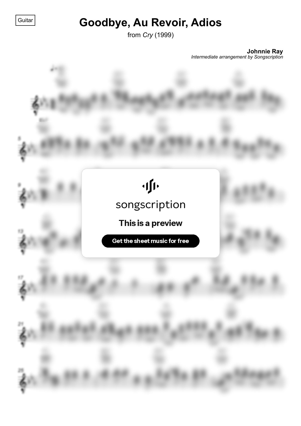 Intermediate Acoustic Guitar Sheet Music for "Goodbye, Au Revoir, Adios" by Johnnie Ray