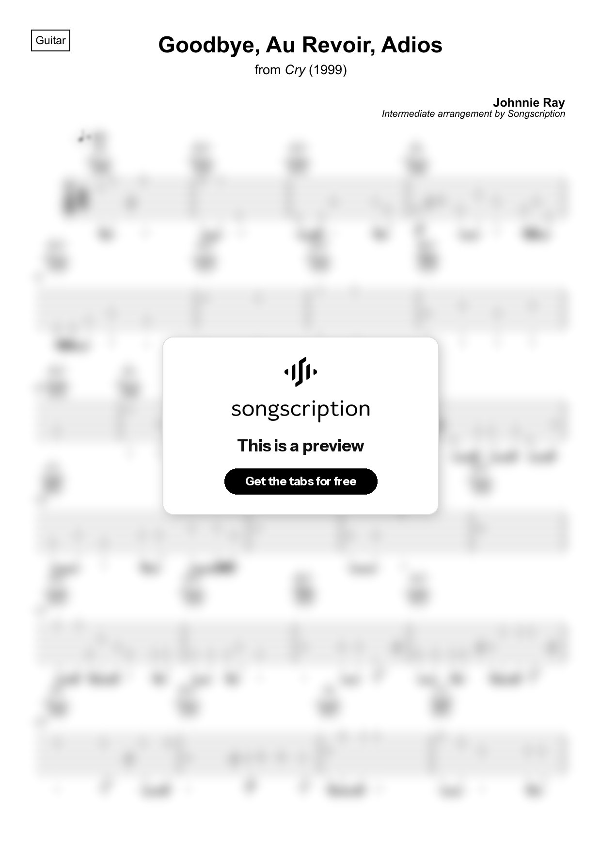 Intermediate Acoustic Guitar Tabs for "Goodbye, Au Revoir, Adios" by Johnnie Ray