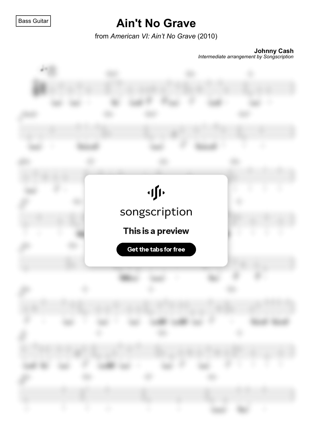 Intermediate Bass Guitar Tabs for "Ain't No Grave" by Johnny Cash