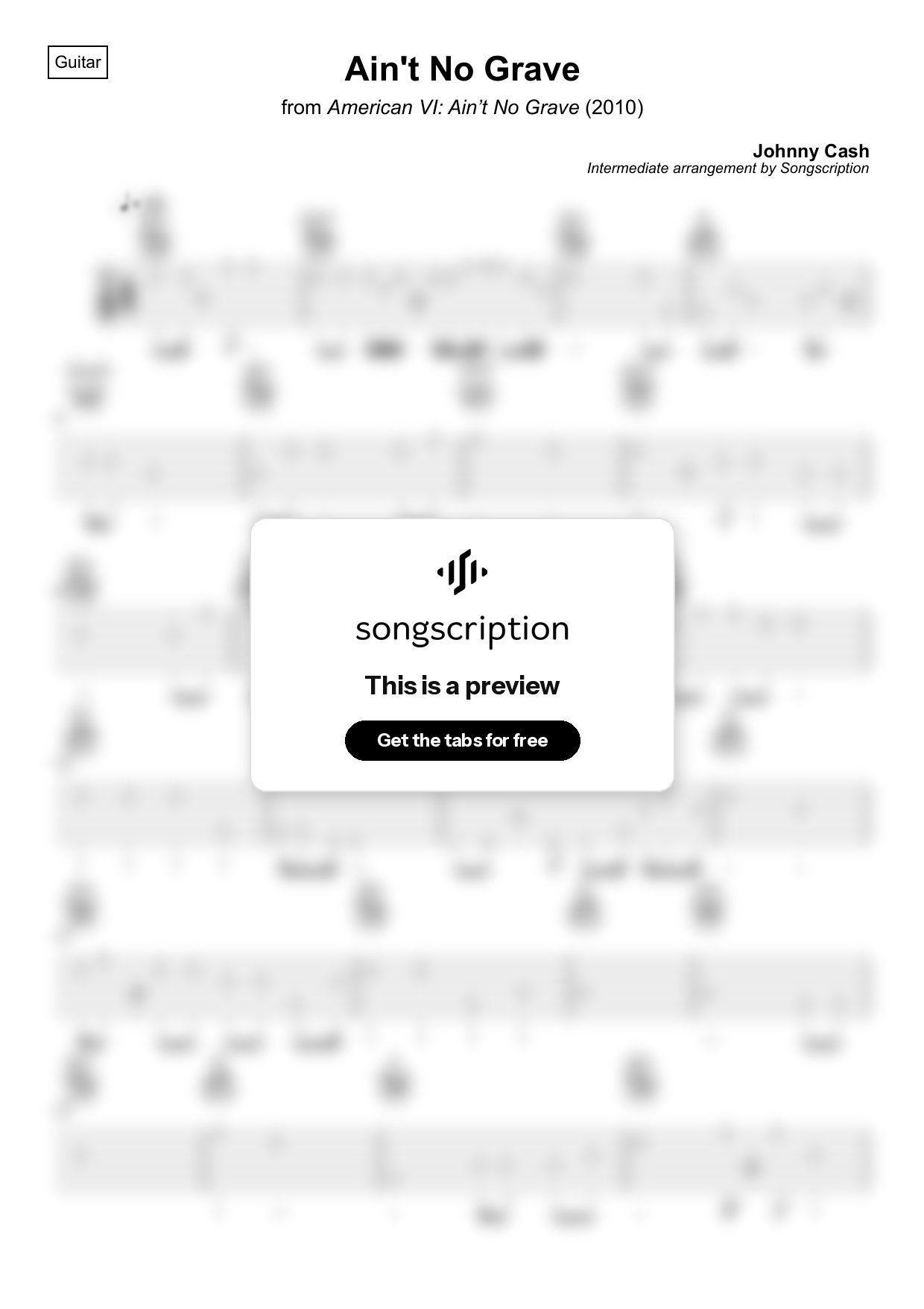 Intermediate Acoustic Guitar Tabs for "Ain't No Grave" by Johnny Cash