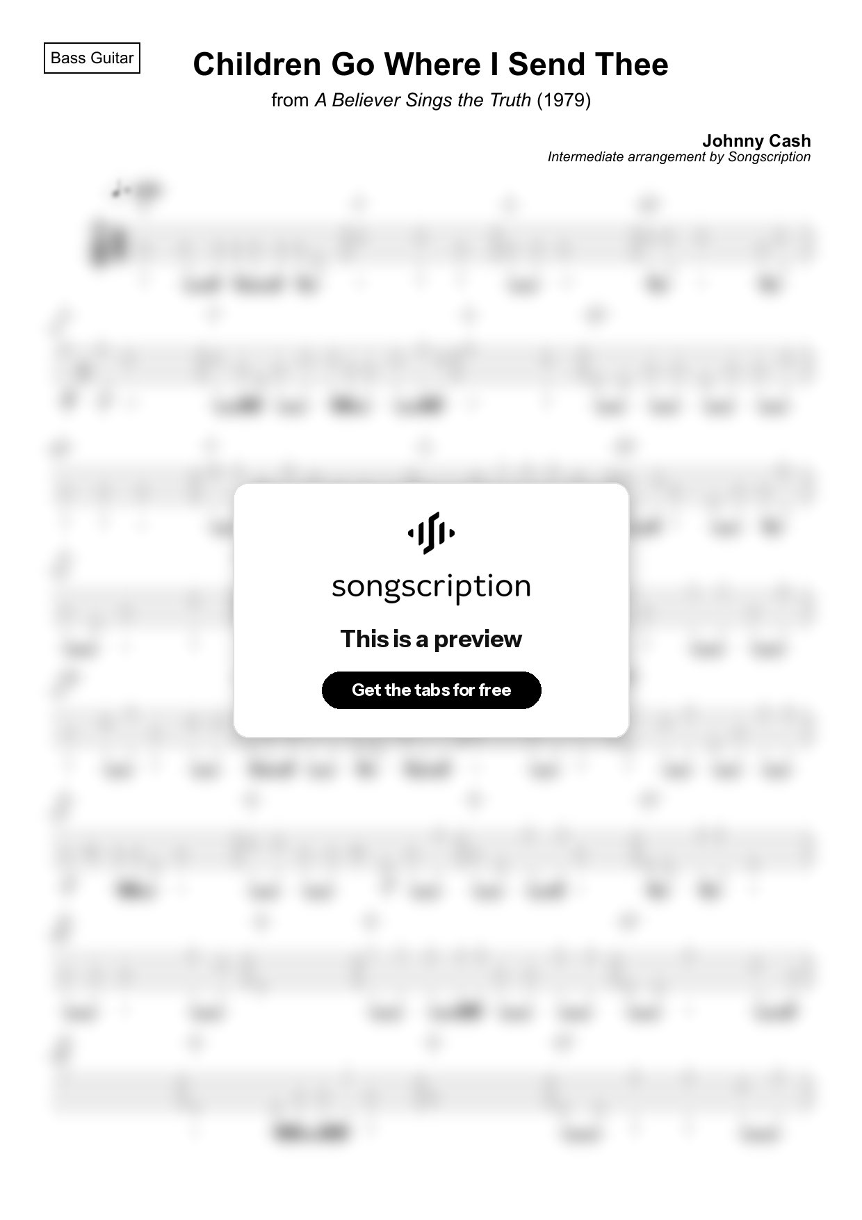 Intermediate Bass Guitar Tabs for "Children Go Where I Send Thee" by Johnny Cash