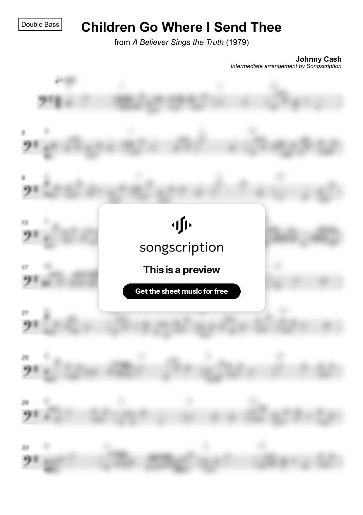Intermediate Double Bass Sheet Music for "Children Go Where I Send Thee" by Johnny Cash