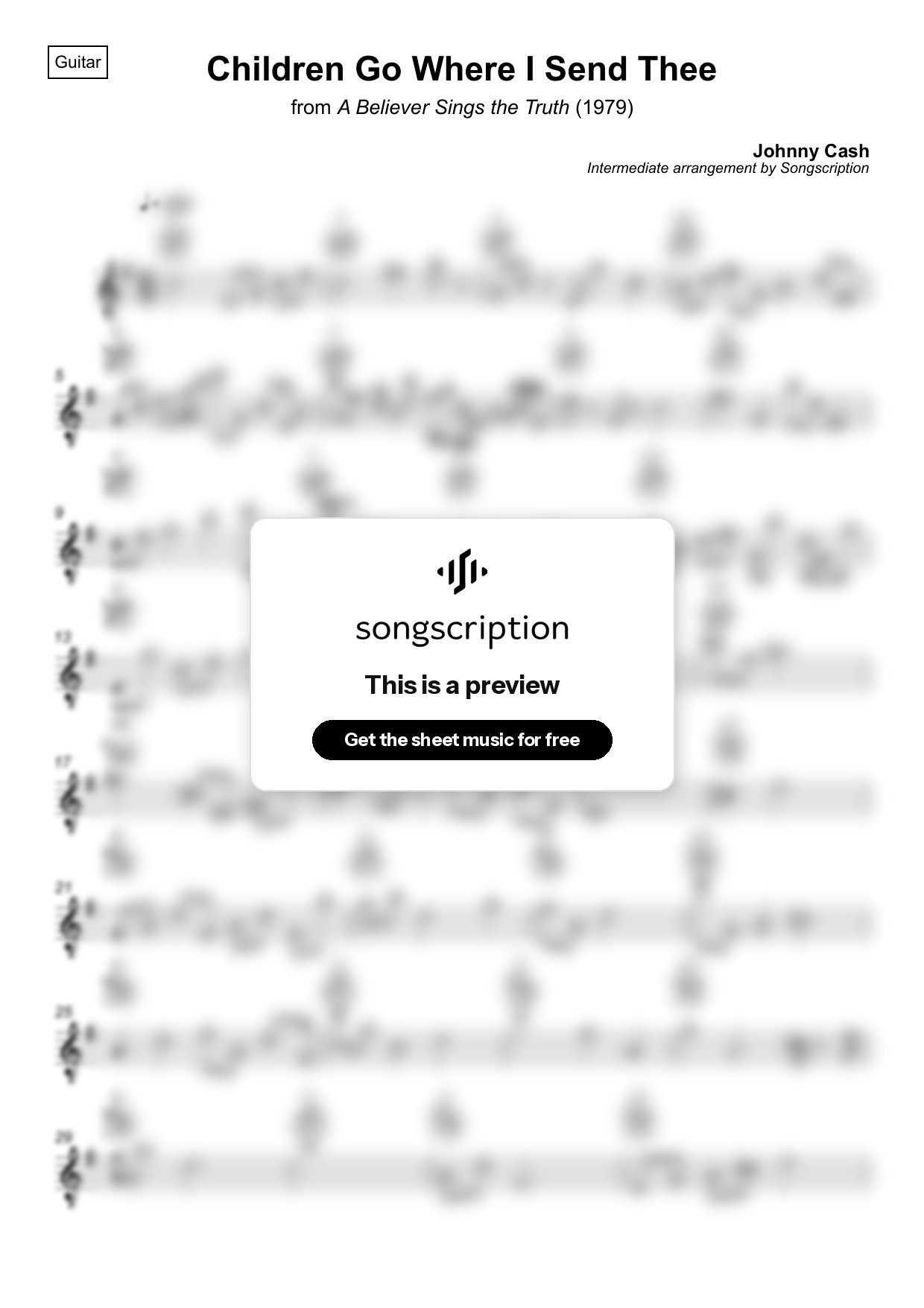 Intermediate Acoustic Guitar Sheet Music for "Children Go Where I Send Thee" by Johnny Cash