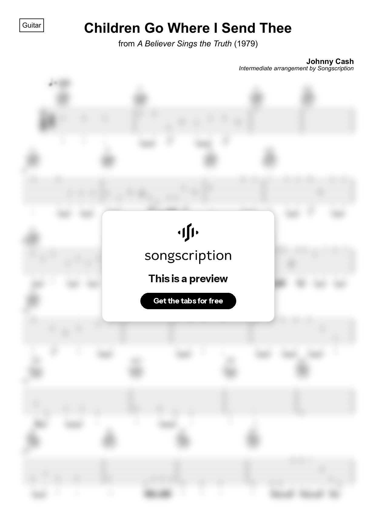 Intermediate Acoustic Guitar Tabs for "Children Go Where I Send Thee" by Johnny Cash