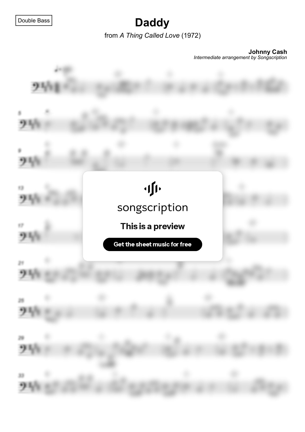 Intermediate Double Bass Sheet Music for "Daddy" by Johnny Cash