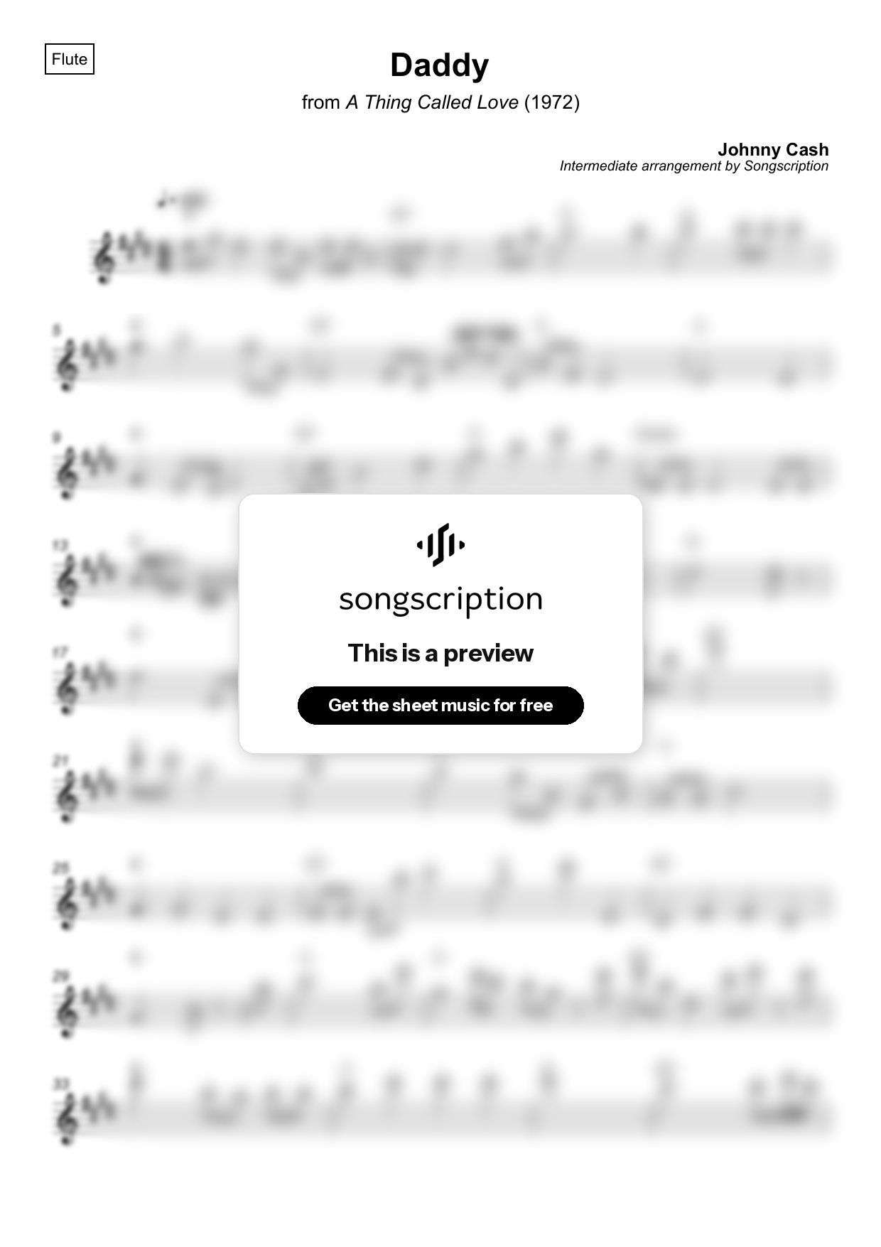 Intermediate Flute Sheet Music for "Daddy" by Johnny Cash