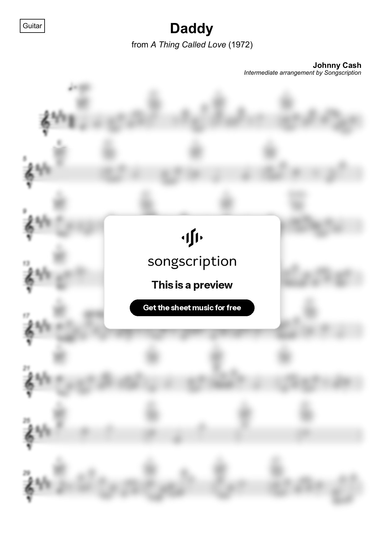 Intermediate Acoustic Guitar Sheet Music for "Daddy" by Johnny Cash