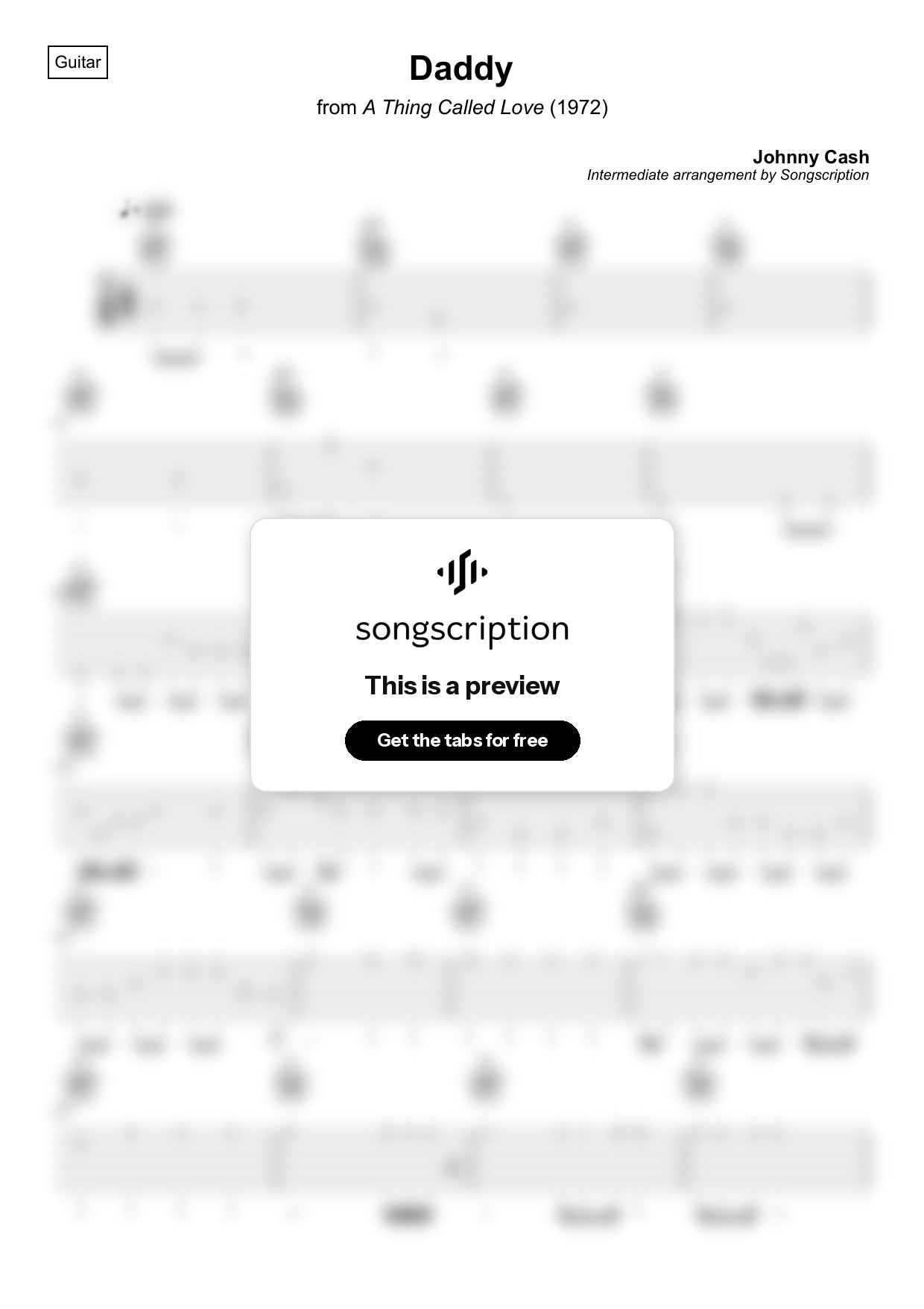 Intermediate Acoustic Guitar Tabs for "Daddy" by Johnny Cash
