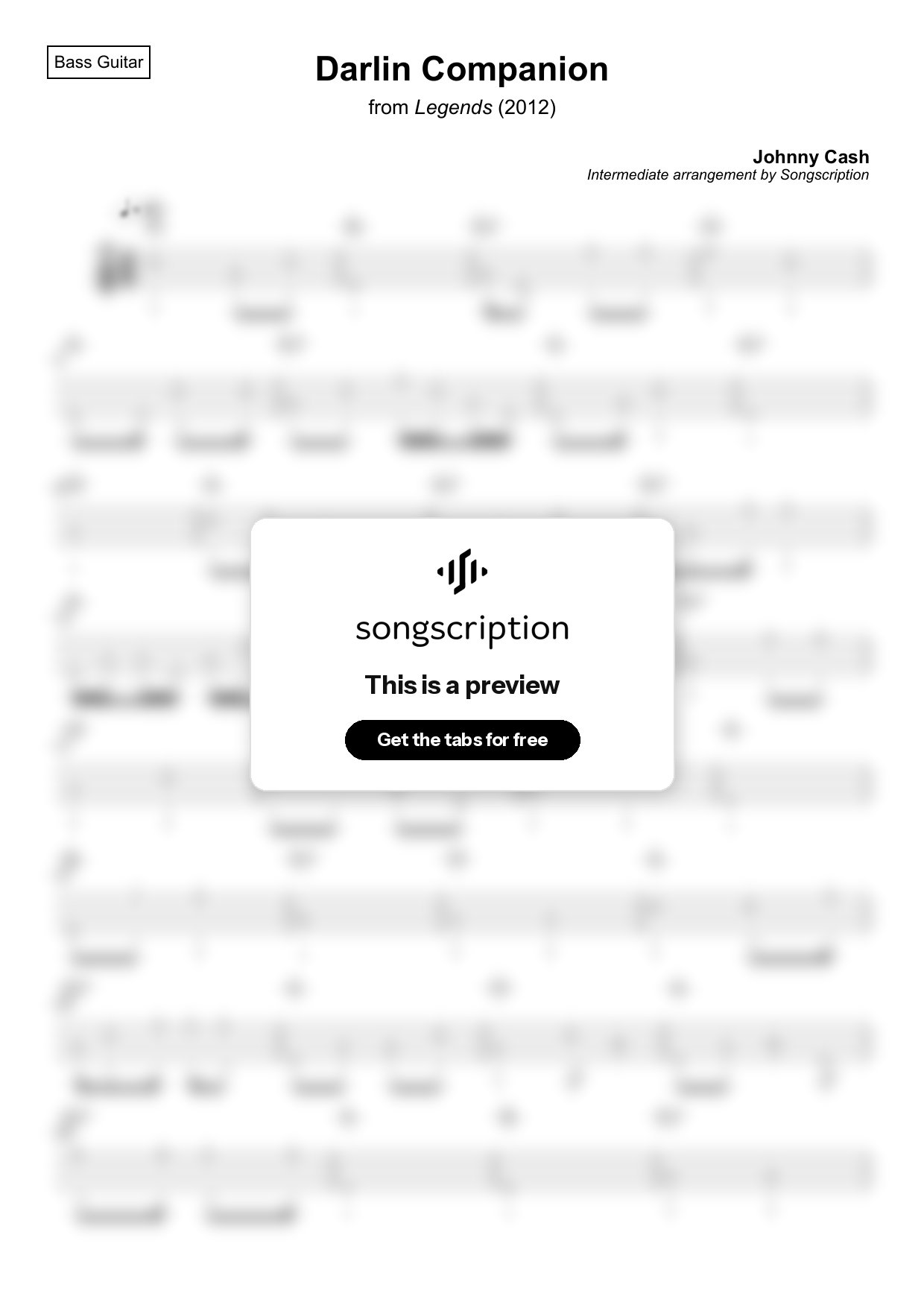 Intermediate Bass Guitar Tabs for "Darlin Companion" by Johnny Cash