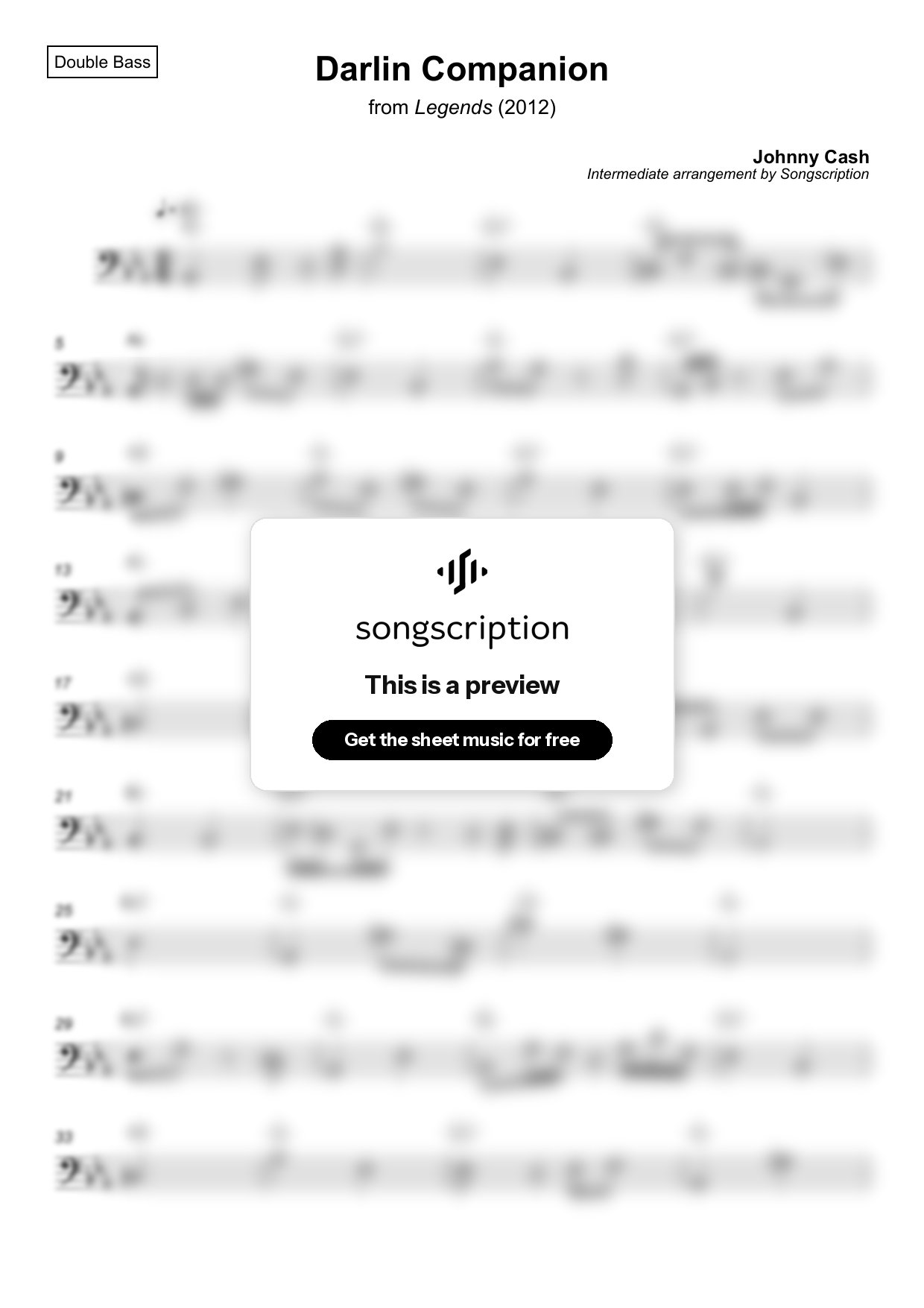 Intermediate Double Bass Sheet Music for "Darlin Companion" by Johnny Cash