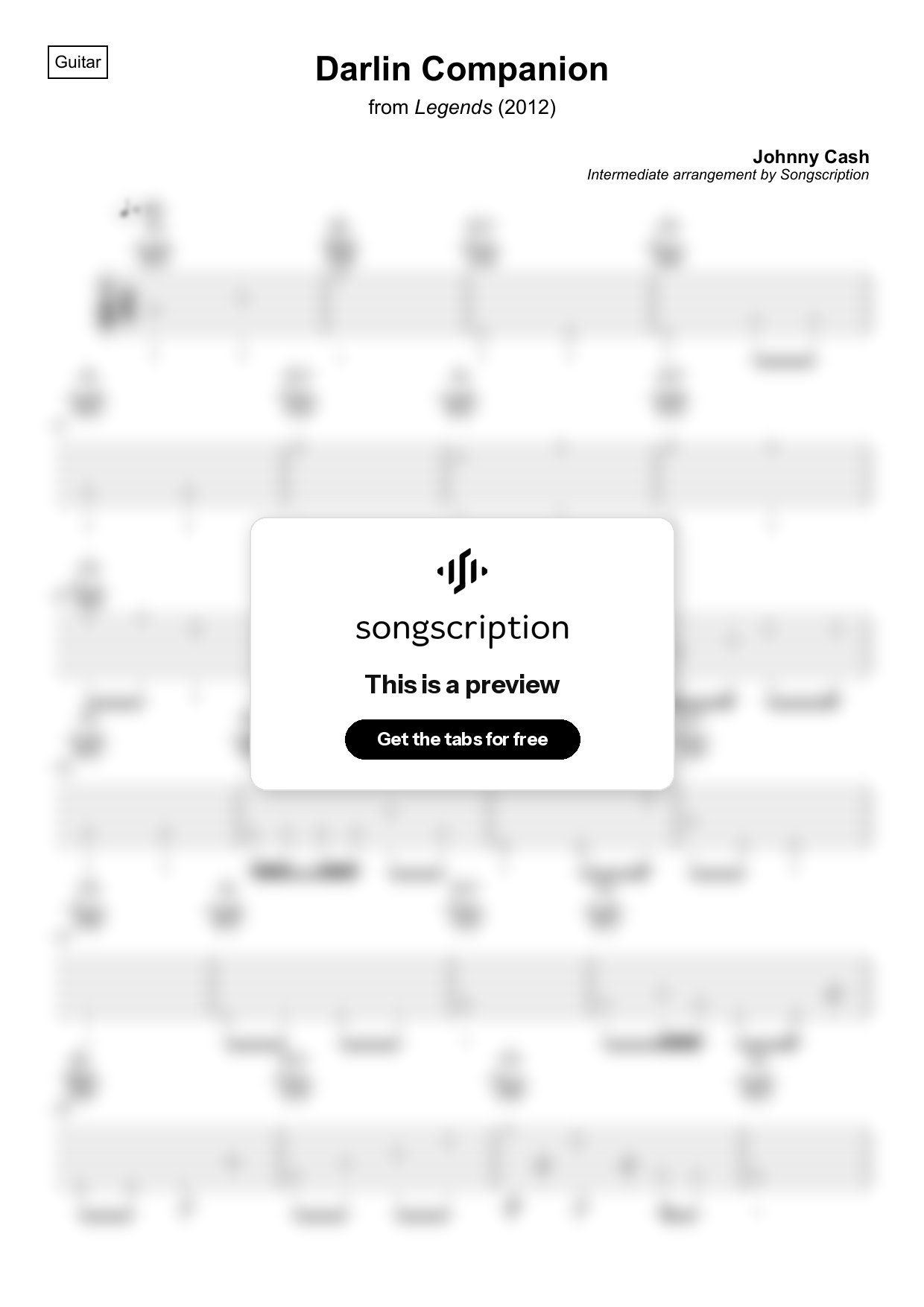 Intermediate Acoustic Guitar Tabs for "Darlin Companion" by Johnny Cash